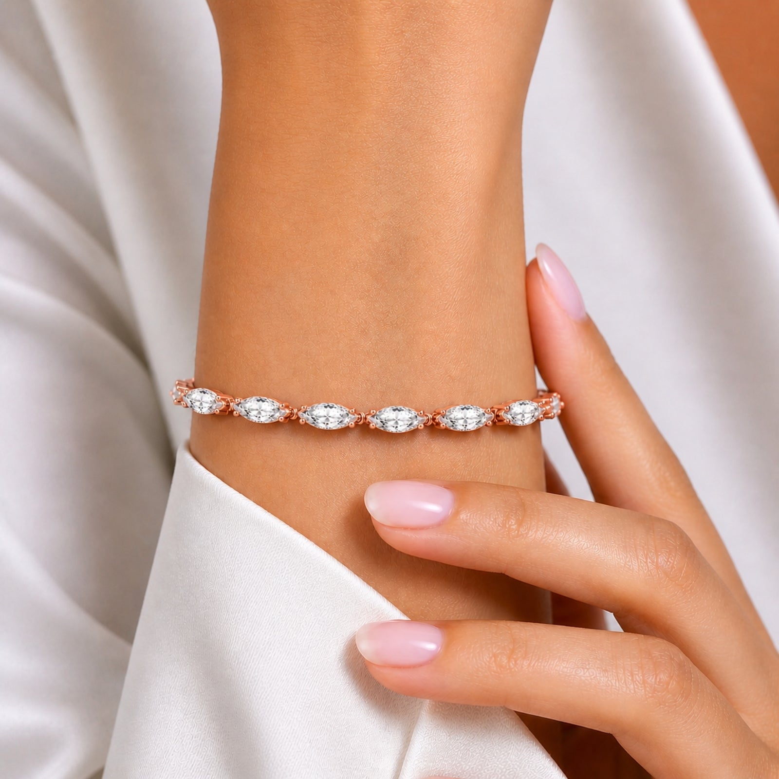 2.00-12.00 Carat T.W. Marquise-cut Lab Grown Diamond (F/VS) 14K Gold Tennis Bracelet - Assorted Colors & Carat