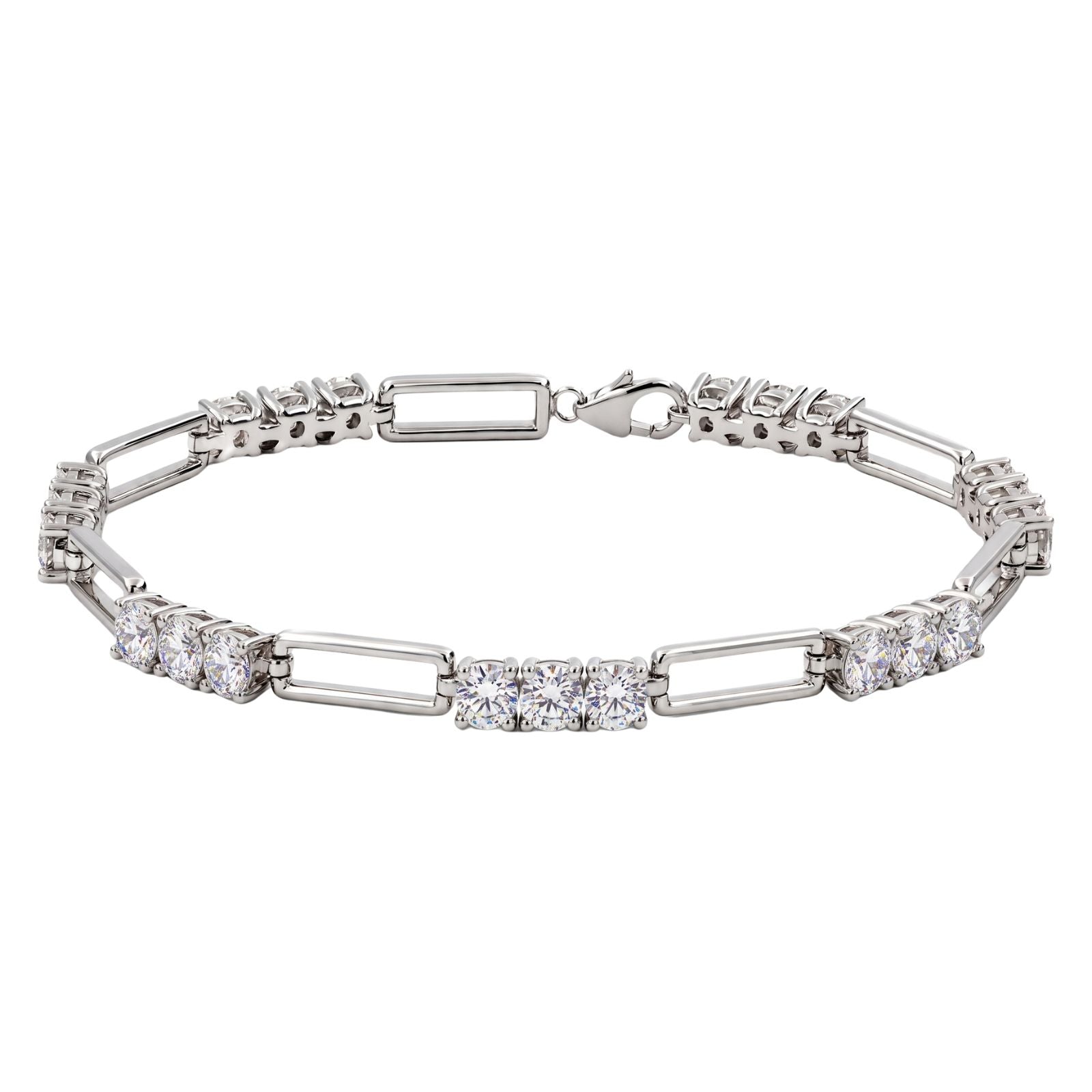 Diamonair Lab Grown Diamond (F/VS+) 5.00 carat Round cut Sterling Silver Link Bracelet - Sterling Silver