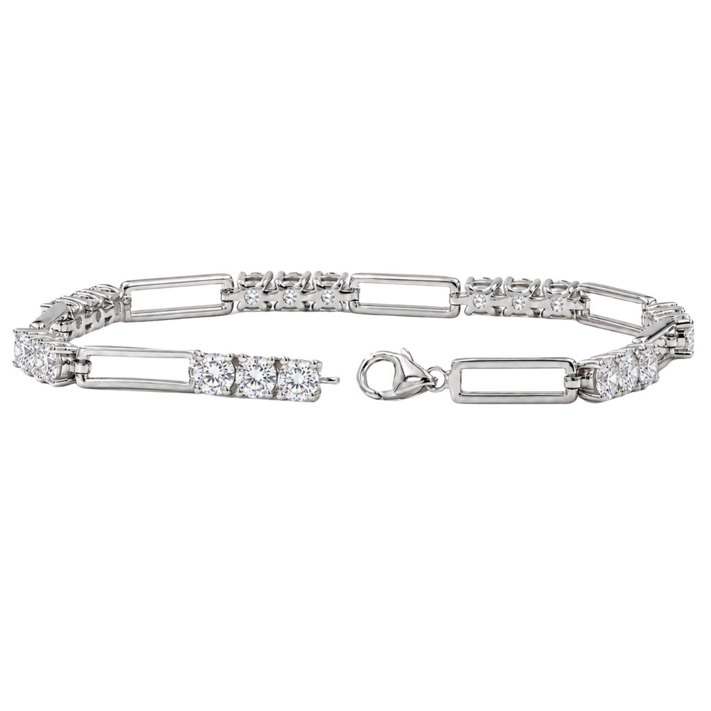 Diamonair Lab Grown Diamond (F/VS+) 5.00 carat Round cut Sterling Silver Link Bracelet - Sterling Silver