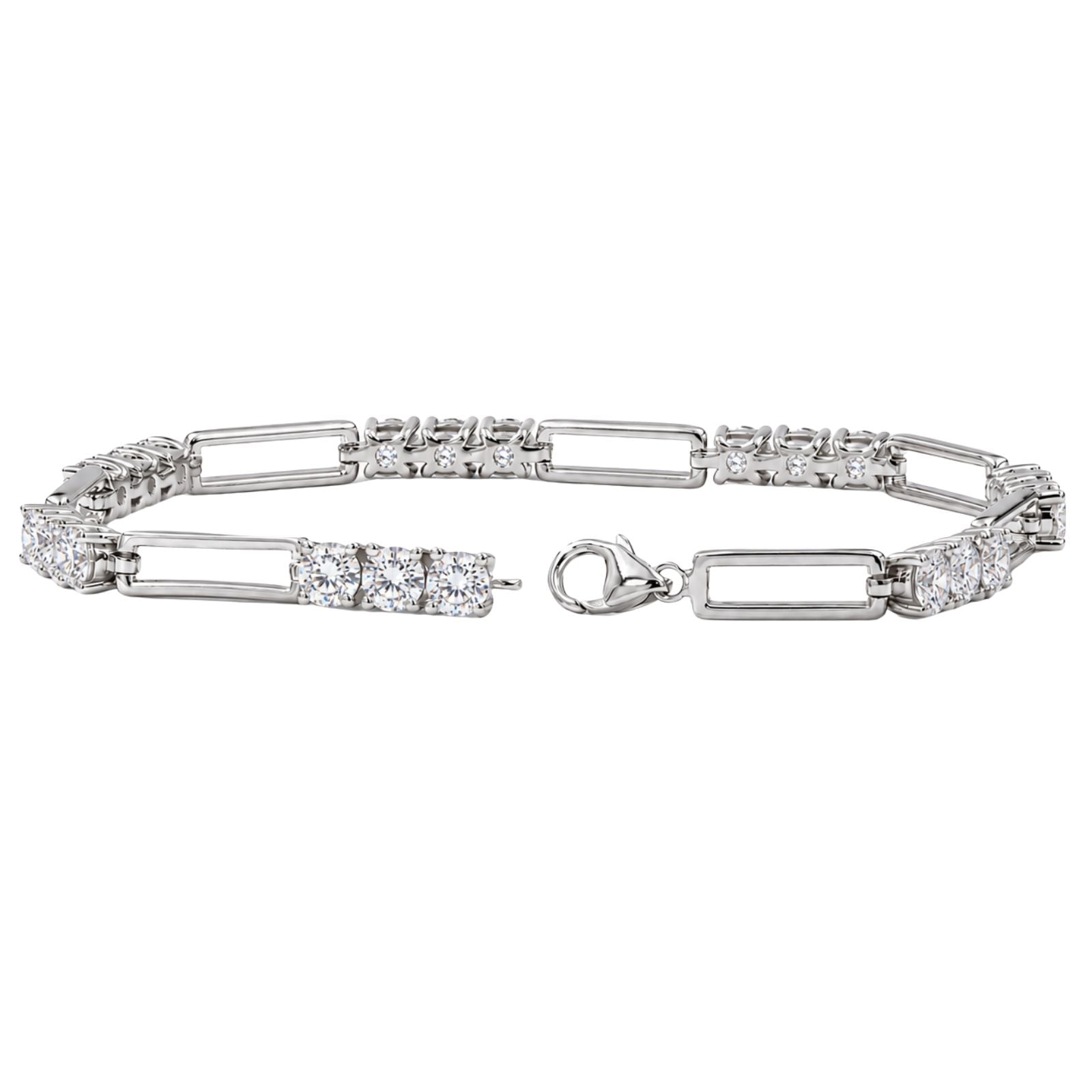 Diamonair Lab Grown Diamond (F/VS+) 5.00 carat Round cut Sterling Silver Link Bracelet - Sterling Silver