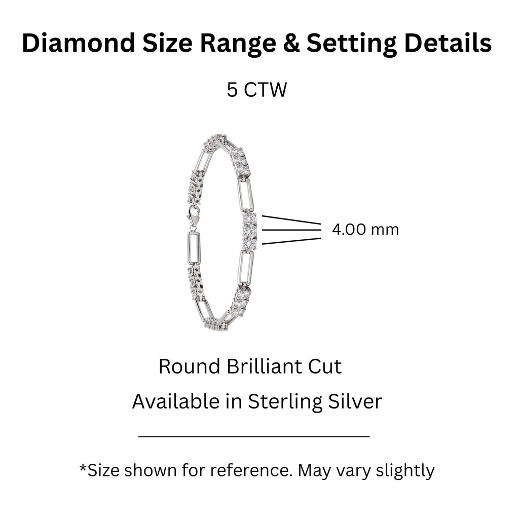 Diamonair Lab Grown Diamond (F/VS+) 5.00 carat Round cut Sterling Silver Link Bracelet - Sterling Silver