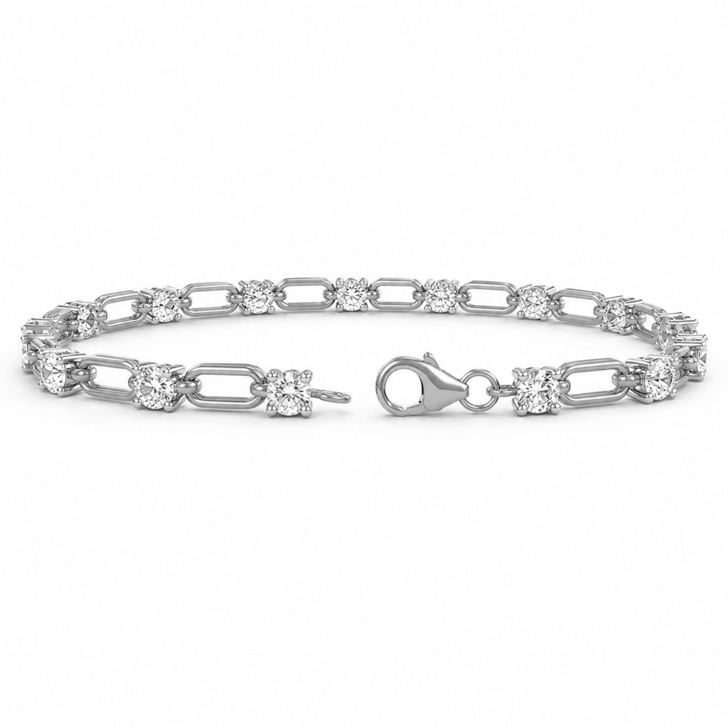Diamonair Lab Grown Diamond (F/VS+) 3.00 carat Round cut Sterling Silver Link Bracelet - Sterling Silver | Gold over Silver