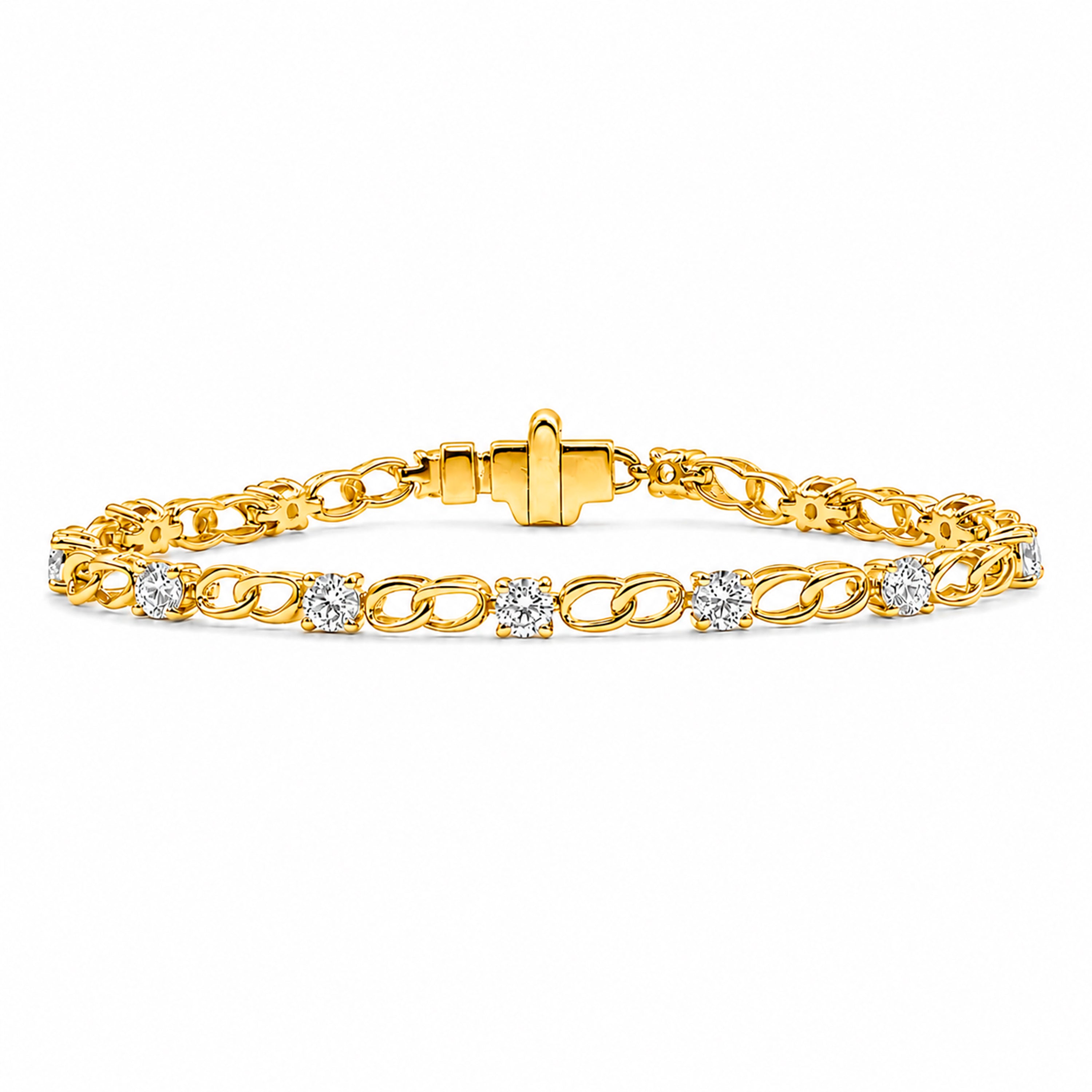 Diamonair Lab Grown Diamond (F/VS+) 3.00 carat Round cut Sterling Silver Link Bracelet - Sterling Silver | Gold over Silver