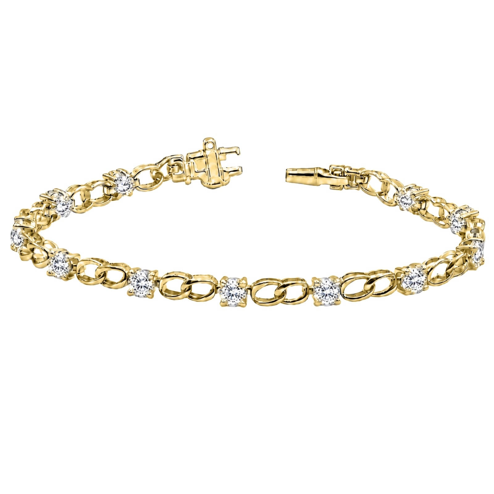 Diamonair Lab Grown Diamond (F/VS+) 3.00 carat Round cut Sterling Silver Link Bracelet - Sterling Silver | Gold over Silver
