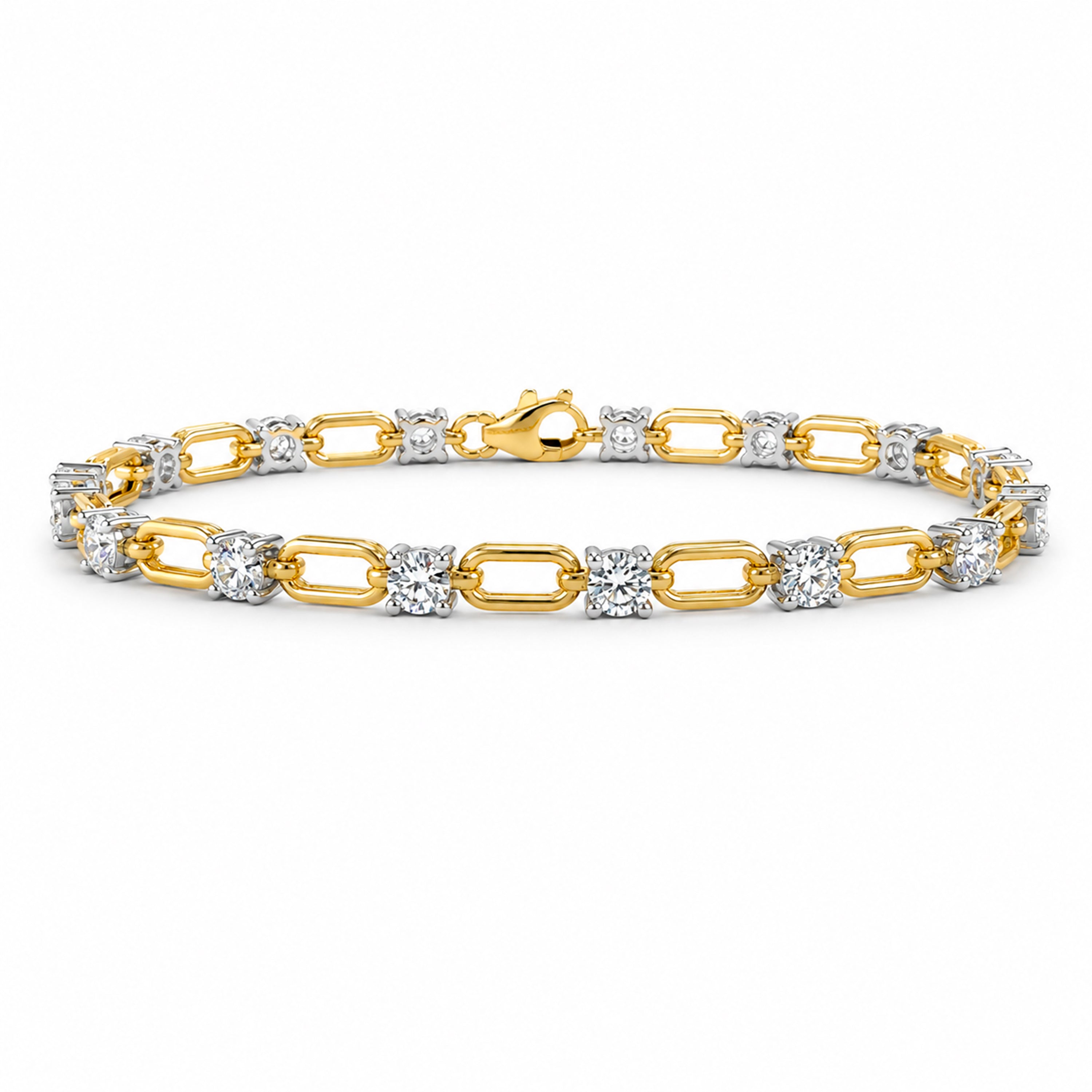 Diamonair Lab Grown Diamond (F/VS+) 3.00 carat Round cut Sterling Silver Link Bracelet - Sterling Silver | Gold over Silver