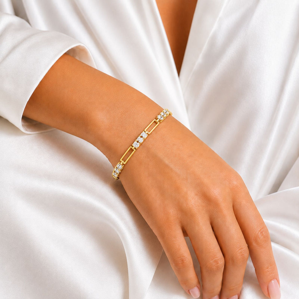 Diamonair Lab Grown Diamond (F/VS+) 5.00 carat Round cut Sterling Silver Link Bracelet - Sterling Silver