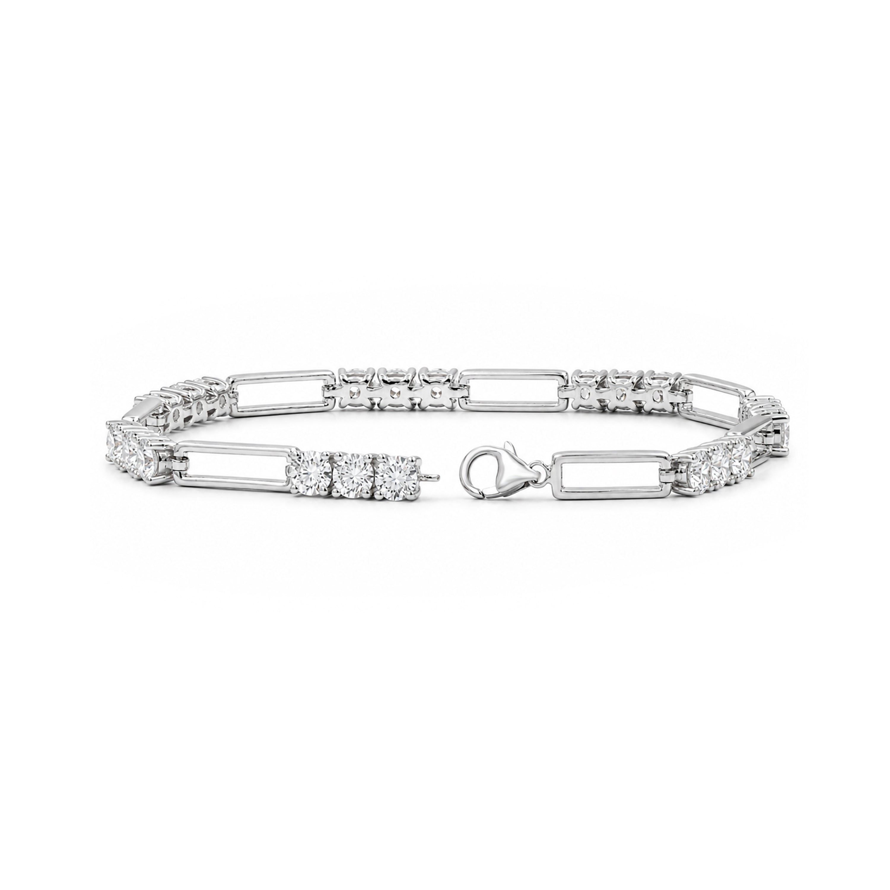 Diamonair Lab Grown Diamond (F/VS+) 5.00 carat Round cut Sterling Silver Link Bracelet - Sterling Silver