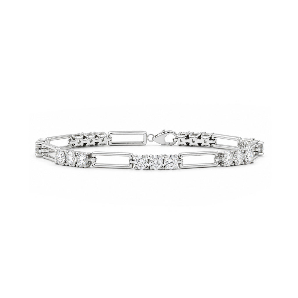 Diamonair Lab Grown Diamond (F/VS+) 5.00 carat Round cut Sterling Silver Link Bracelet - Sterling Silver