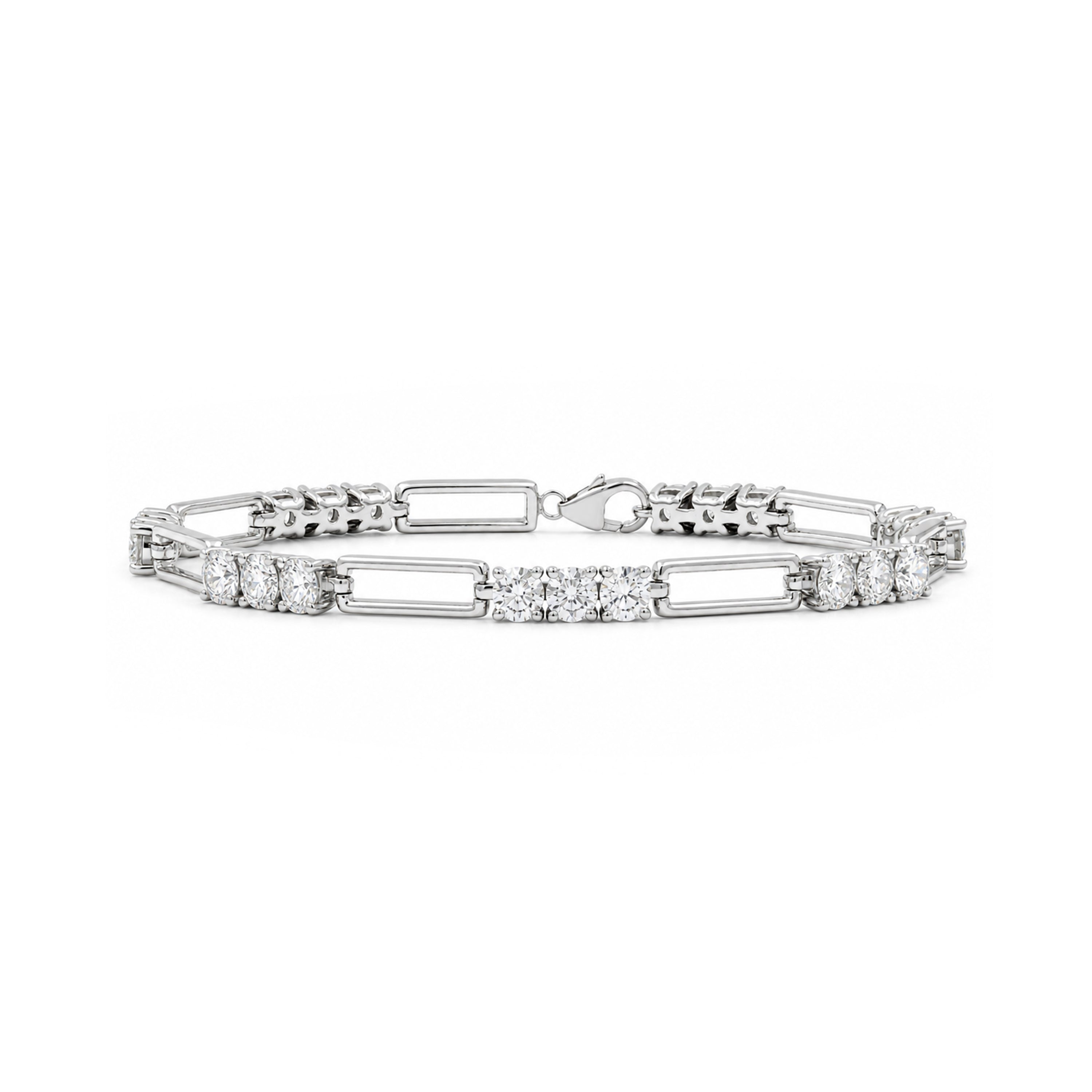 Diamonair Lab Grown Diamond (F/VS+) 5.00 carat Round cut Sterling Silver Link Bracelet - Sterling Silver