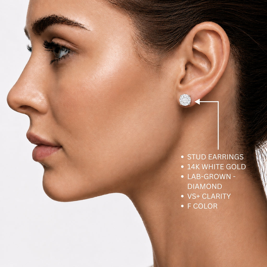 0.25 - 2.00 Carat T.W. Round-cut Lab Grown Diamond (F/VS+) Stud Earrings with Double Notch Post & Pushback