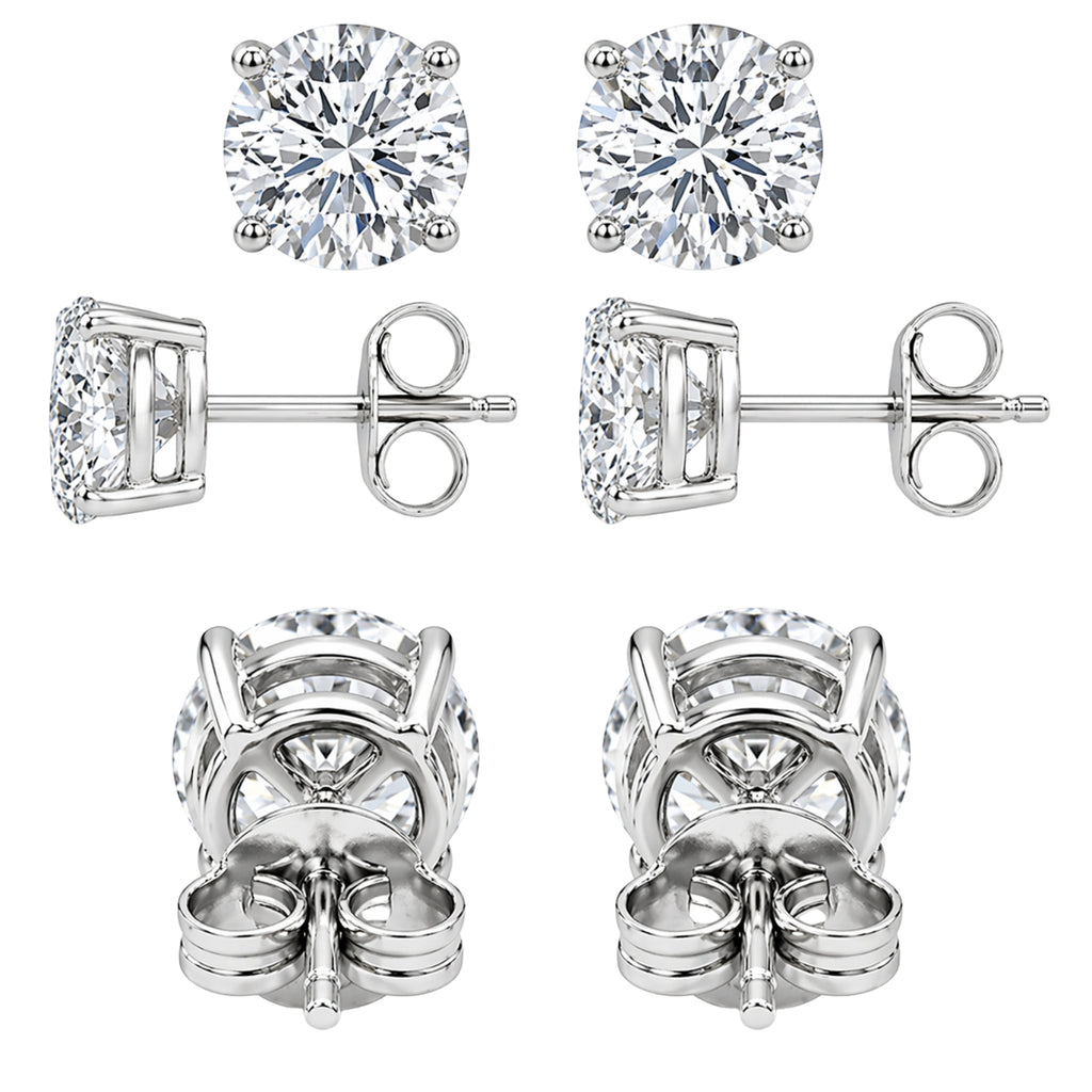 3.00-6.00 Carat T.W. Round-cut Lab Grown Diamond (F/VS+) 14K Gold Stud Earrings with Double Notch Post & Pushback