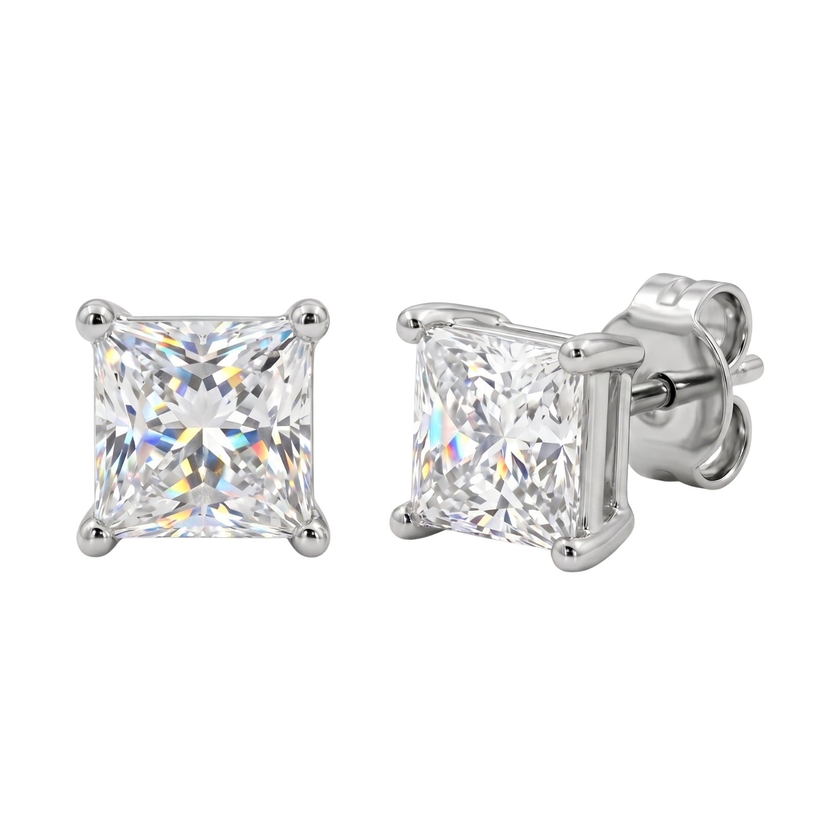 1.00 - 2.00 Carat T.W. Princess-cut Lab Grown Diamond (F/VS+) Stud Earrings with Double Notch Post & Pushback