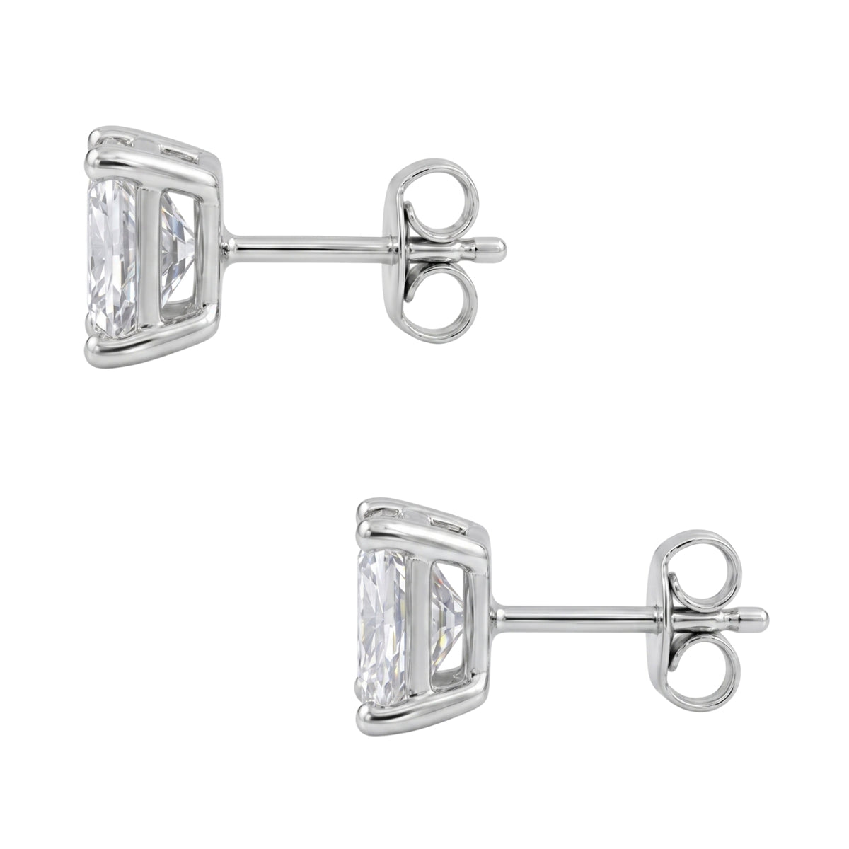 1.00 - 2.00 Carat T.W. Princess-cut Lab Grown Diamond (F/VS+) Stud Earrings with Double Notch Post & Pushback