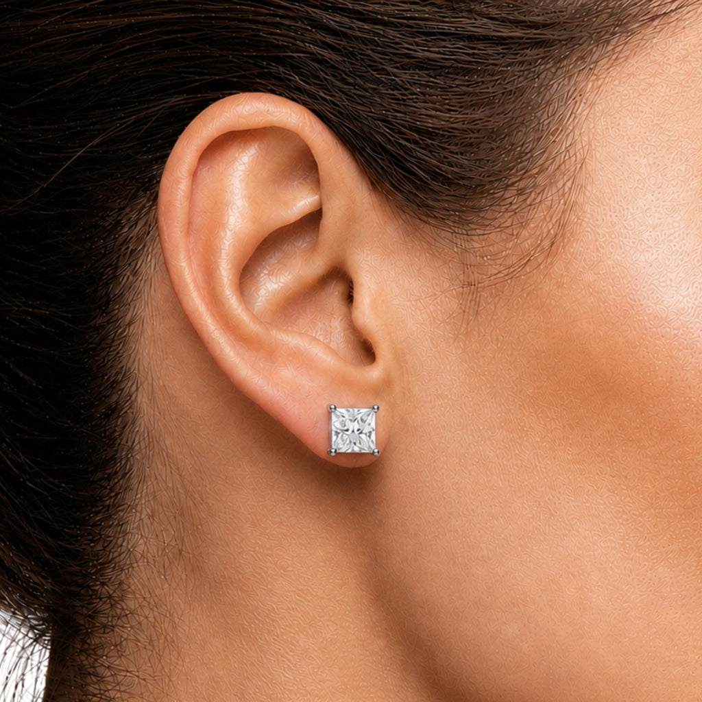 1.00 - 2.00 Carat T.W. Princess-cut Lab Grown Diamond (F/VS+) Stud Earrings with Double Notch Post & Pushback