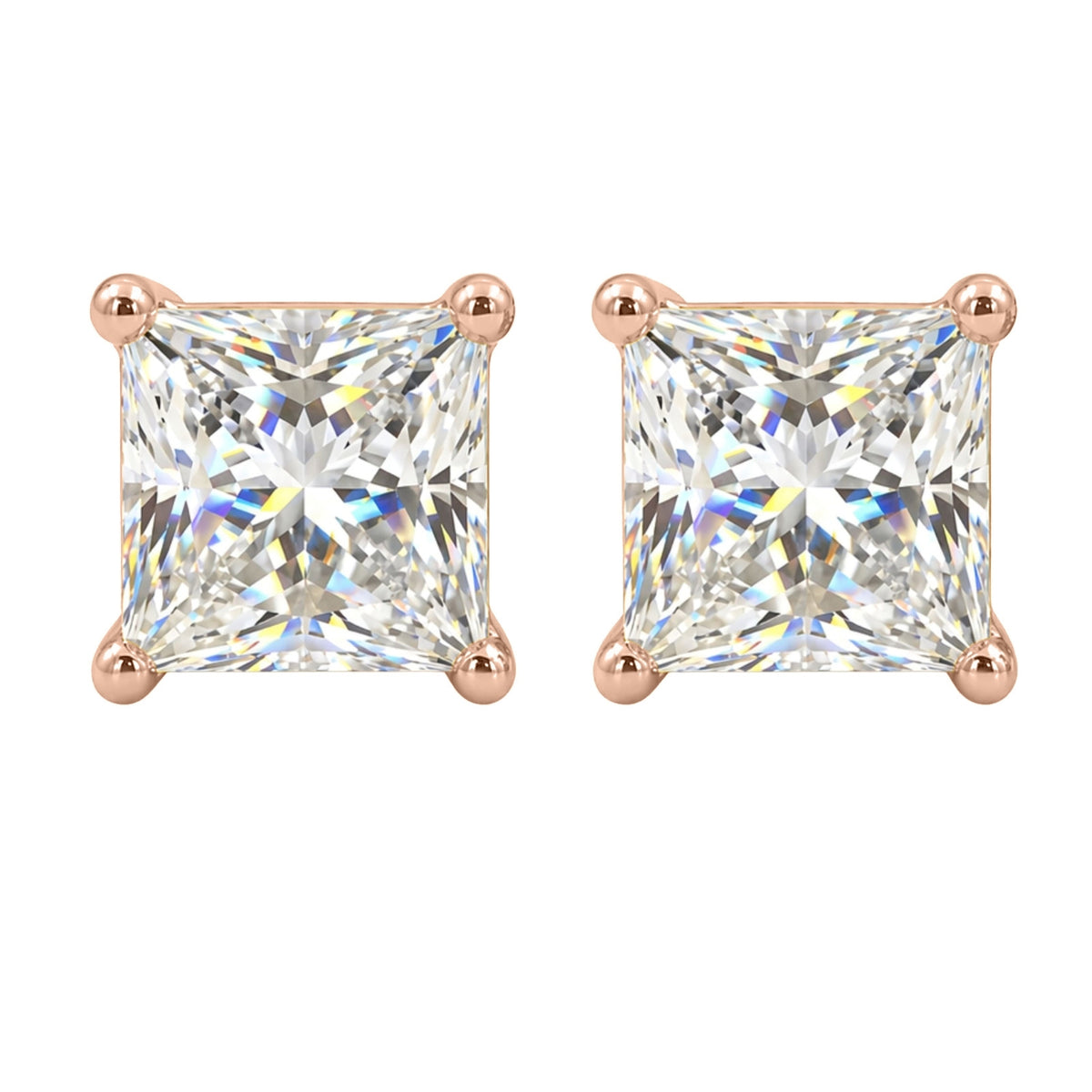 1.00 - 2.00 Carat T.W. Princess-cut Lab Grown Diamond (F/VS+) Stud Earrings with Double Notch Post & Pushback