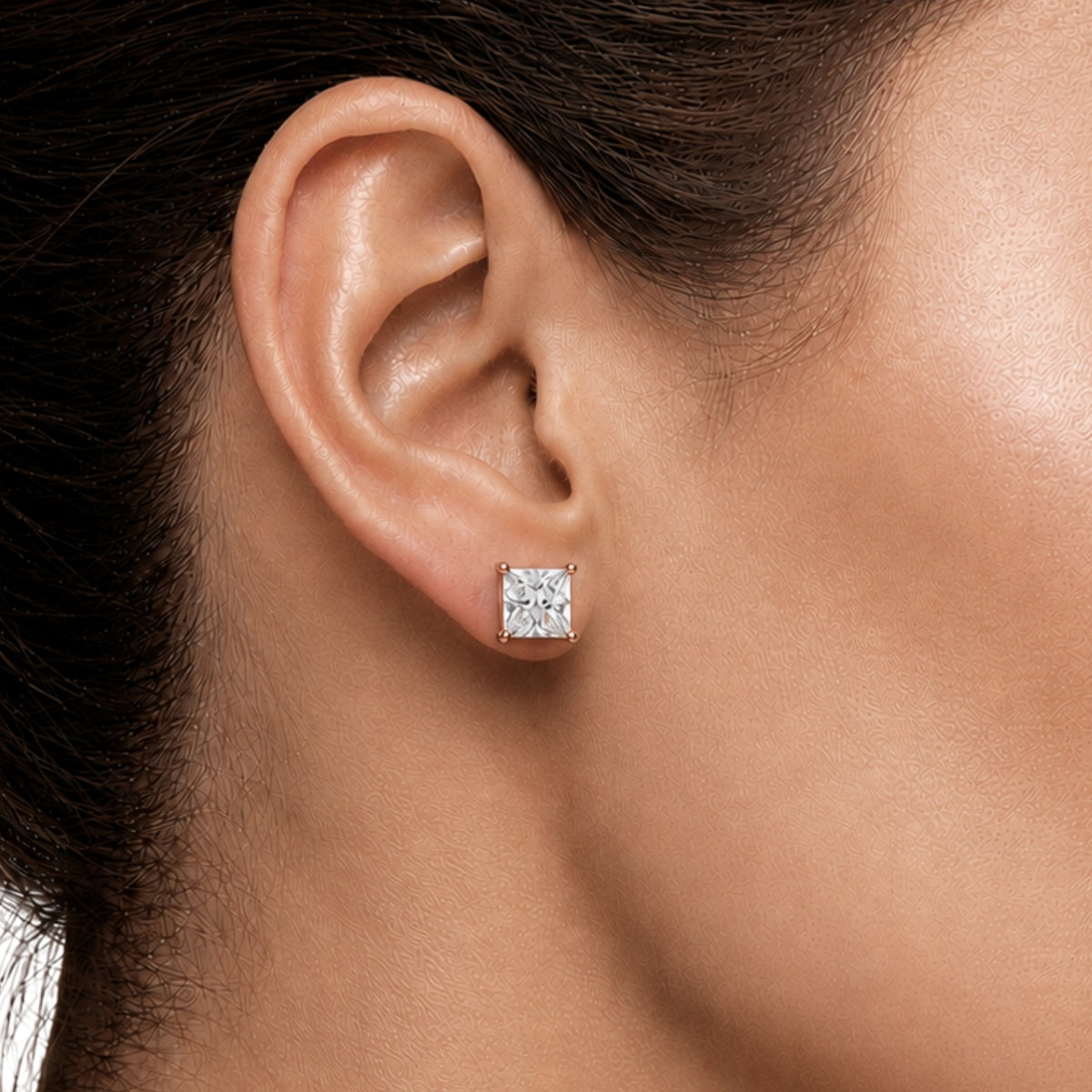 1.00 - 2.00 Carat T.W. Princess-cut Lab Grown Diamond (F/VS+) Stud Earrings with Double Notch Post & Pushback