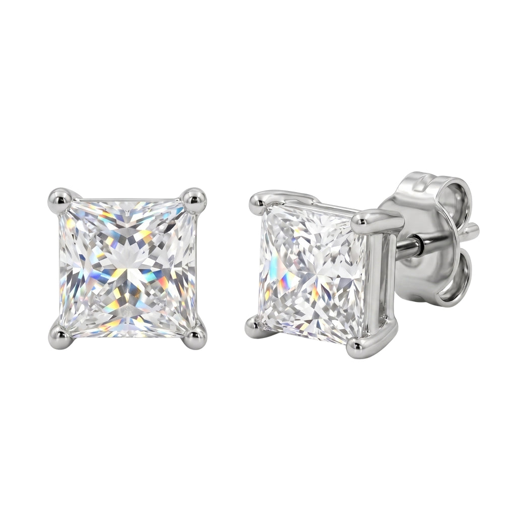 3.00-6.00 Carat T.W. Princess-cut Lab Grown Diamond (F/VS+) 14K Gold Stud Earrings with Double Notch Post & Pushback
