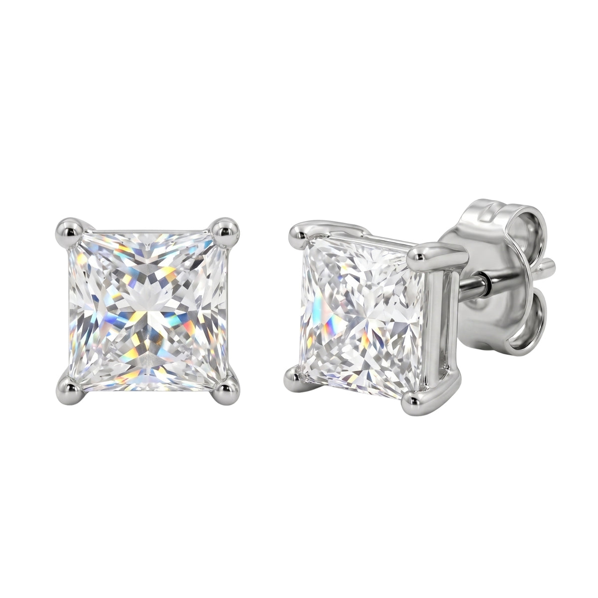 3.00-6.00 Carat T.W. Princess-cut Lab Grown Diamond (F/VS+) 14K Gold Stud Earrings with Double Notch Post & Pushback