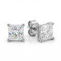 3.00-6.00 Carat T.W. Princess-cut Lab Grown Diamond (F/VS+) 14K Gold Stud Earrings with Double Notch Post & Pushback