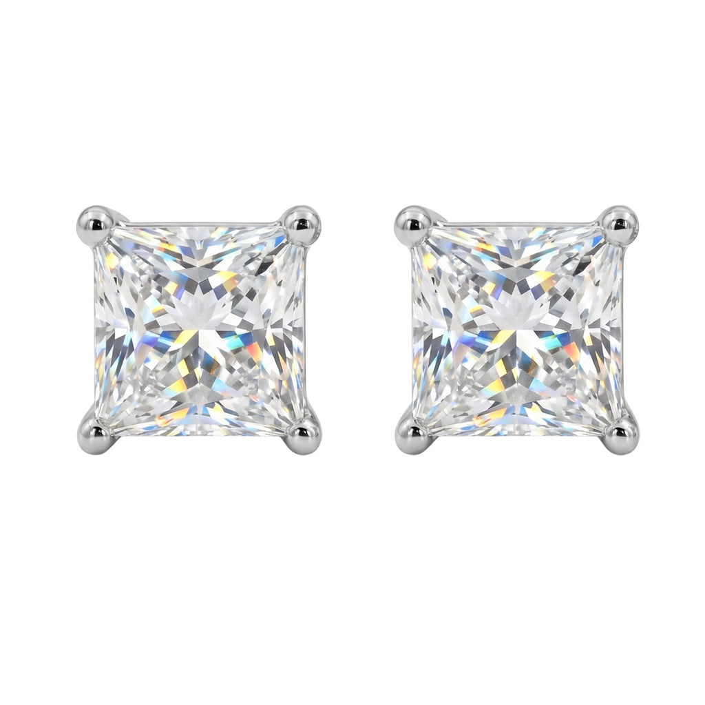 3.00-6.00 Carat T.W. Princess-cut Lab Grown Diamond (F/VS+) 14K Gold Stud Earrings with Double Notch Post & Pushback