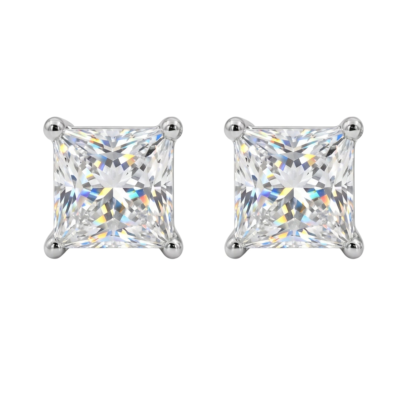 3.00-6.00 Carat T.W. Princess-cut Lab Grown Diamond (F/VS+) 14K Gold Stud Earrings with Double Notch Post & Pushback