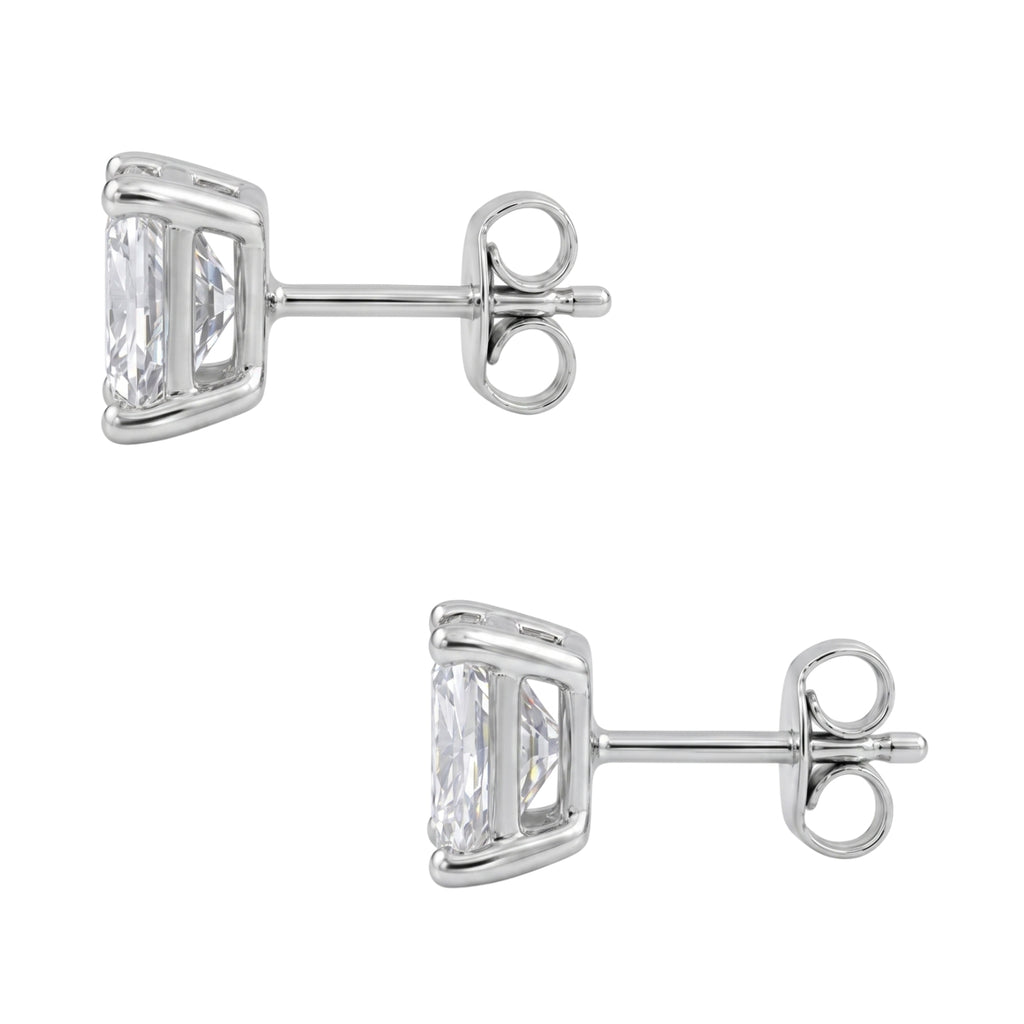 3.00-6.00 Carat T.W. Princess-cut Lab Grown Diamond (F/VS+) 14K Gold Stud Earrings with Double Notch Post & Pushback
