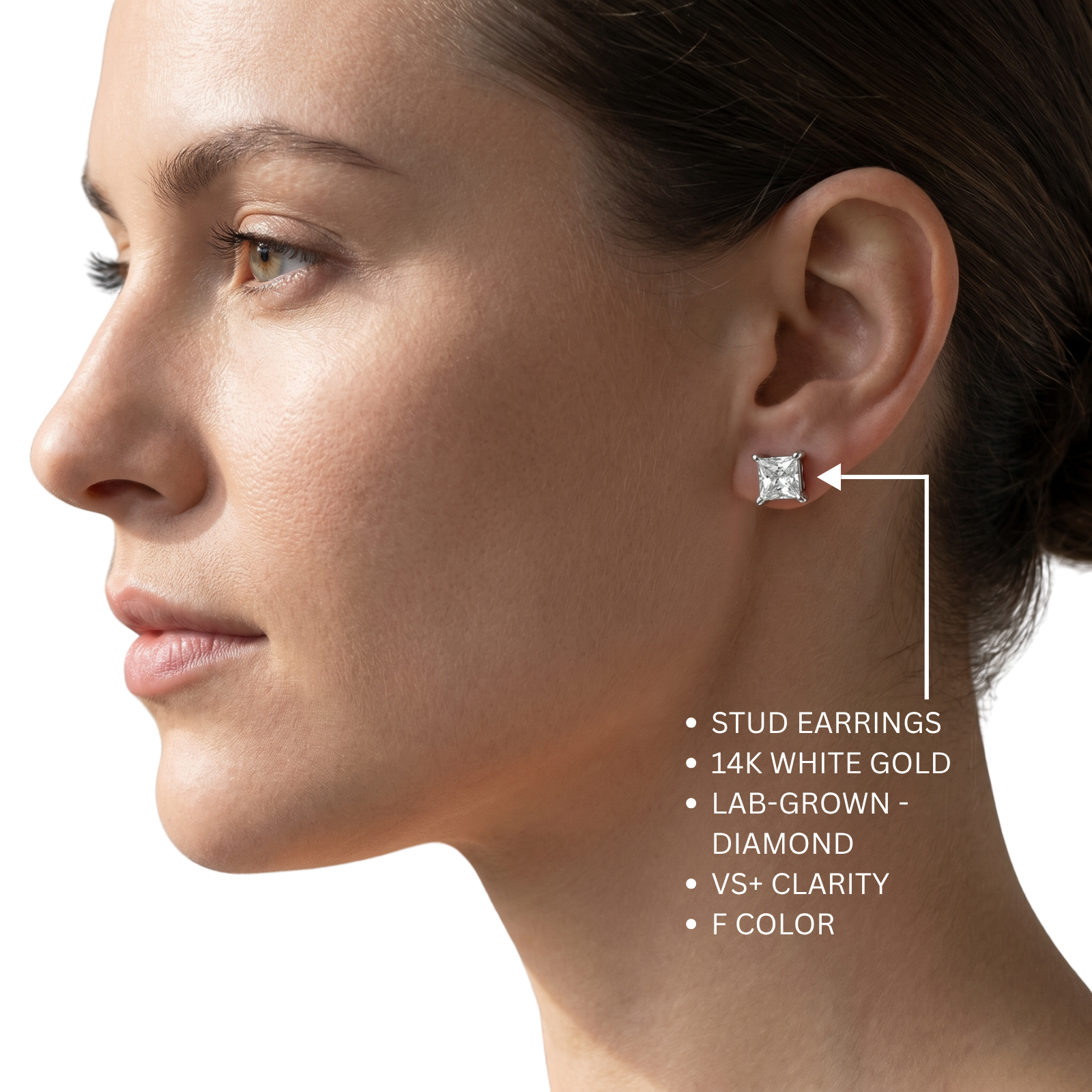 3.00-6.00 Carat T.W. Princess-cut Lab Grown Diamond (F/VS+) 14K Gold Stud Earrings with Double Notch Post & Pushback