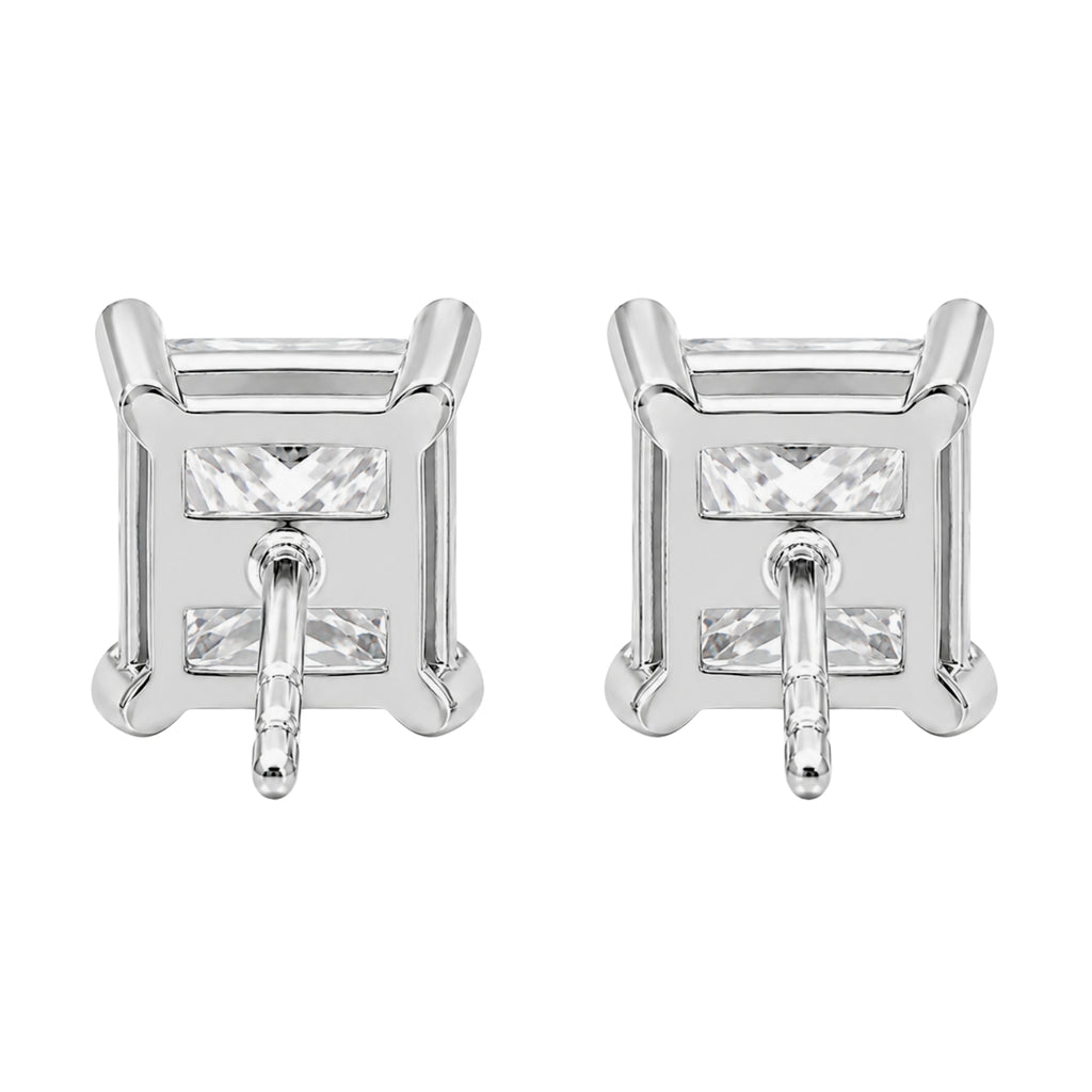 3.00-6.00 Carat T.W. Princess-cut Lab Grown Diamond (F/VS+) 14K Gold Stud Earrings with Double Notch Post & Pushback