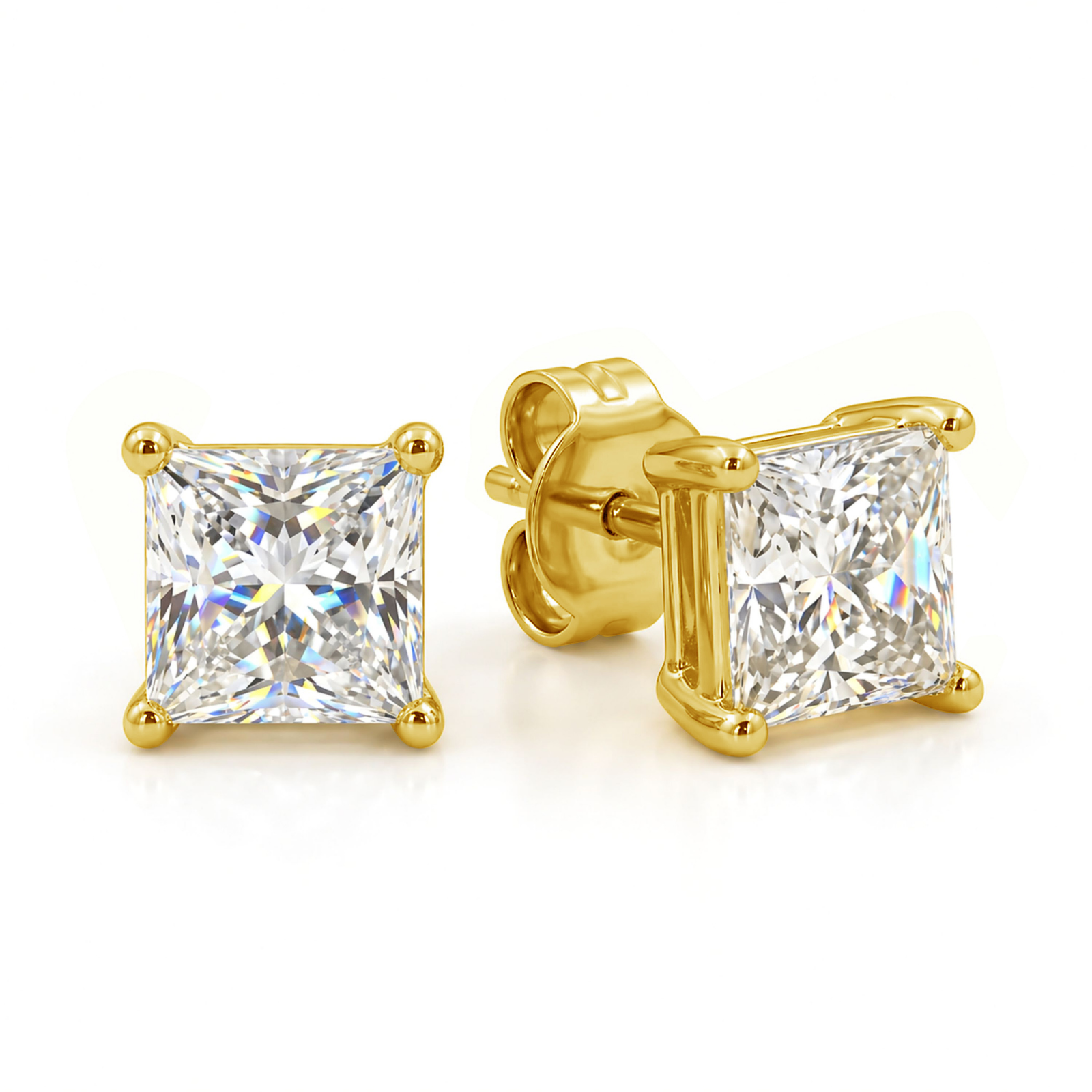 3.00-6.00 Carat T.W. Princess-cut Lab Grown Diamond (F/VS+) 14K Gold Stud Earrings with Double Notch Post & Pushback