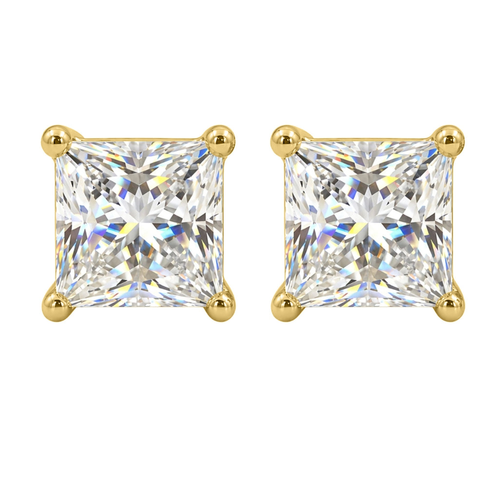 3.00-6.00 Carat T.W. Princess-cut Lab Grown Diamond (F/VS+) 14K Gold Stud Earrings with Double Notch Post & Pushback