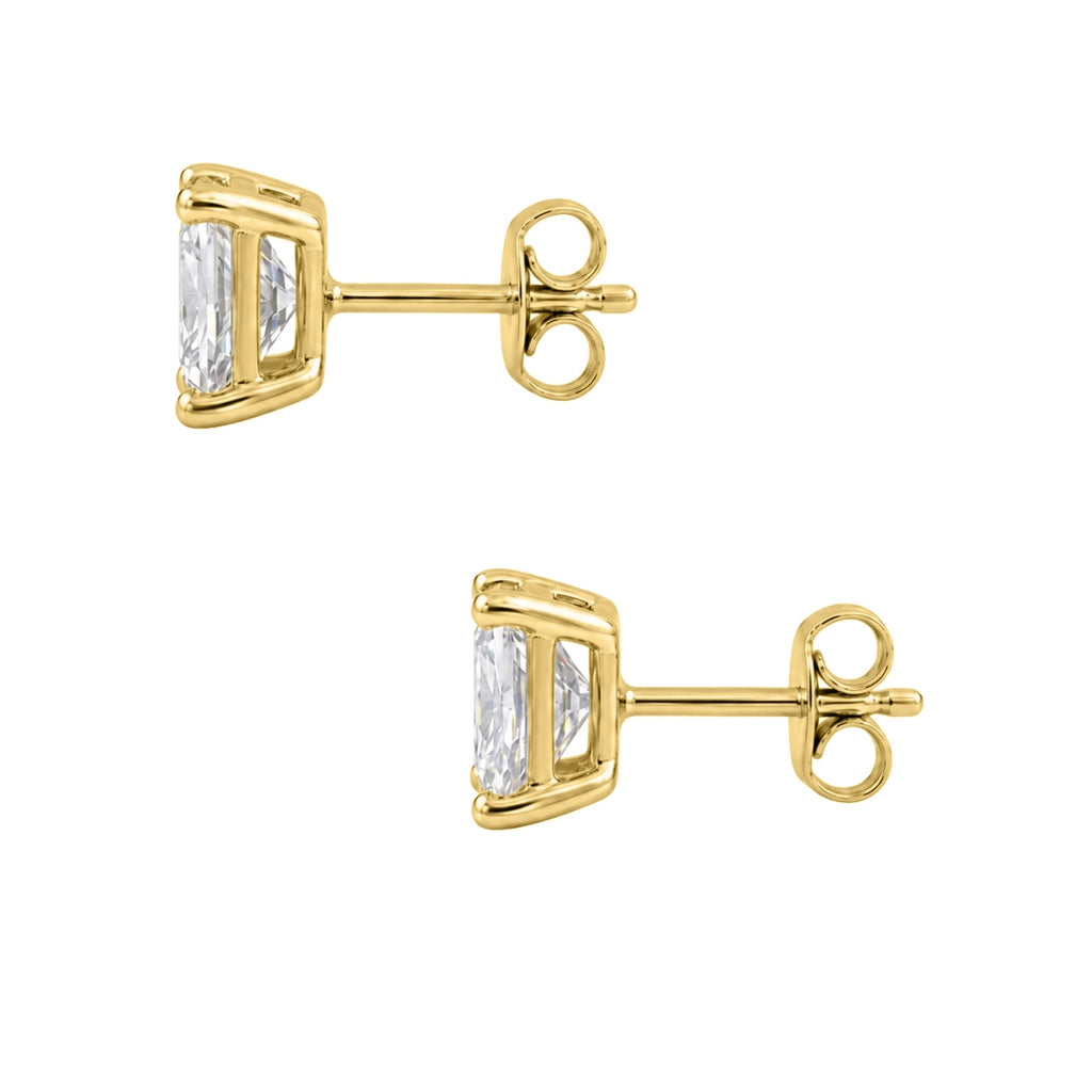 3.00-6.00 Carat T.W. Princess-cut Lab Grown Diamond (F/VS+) 14K Gold Stud Earrings with Double Notch Post & Pushback
