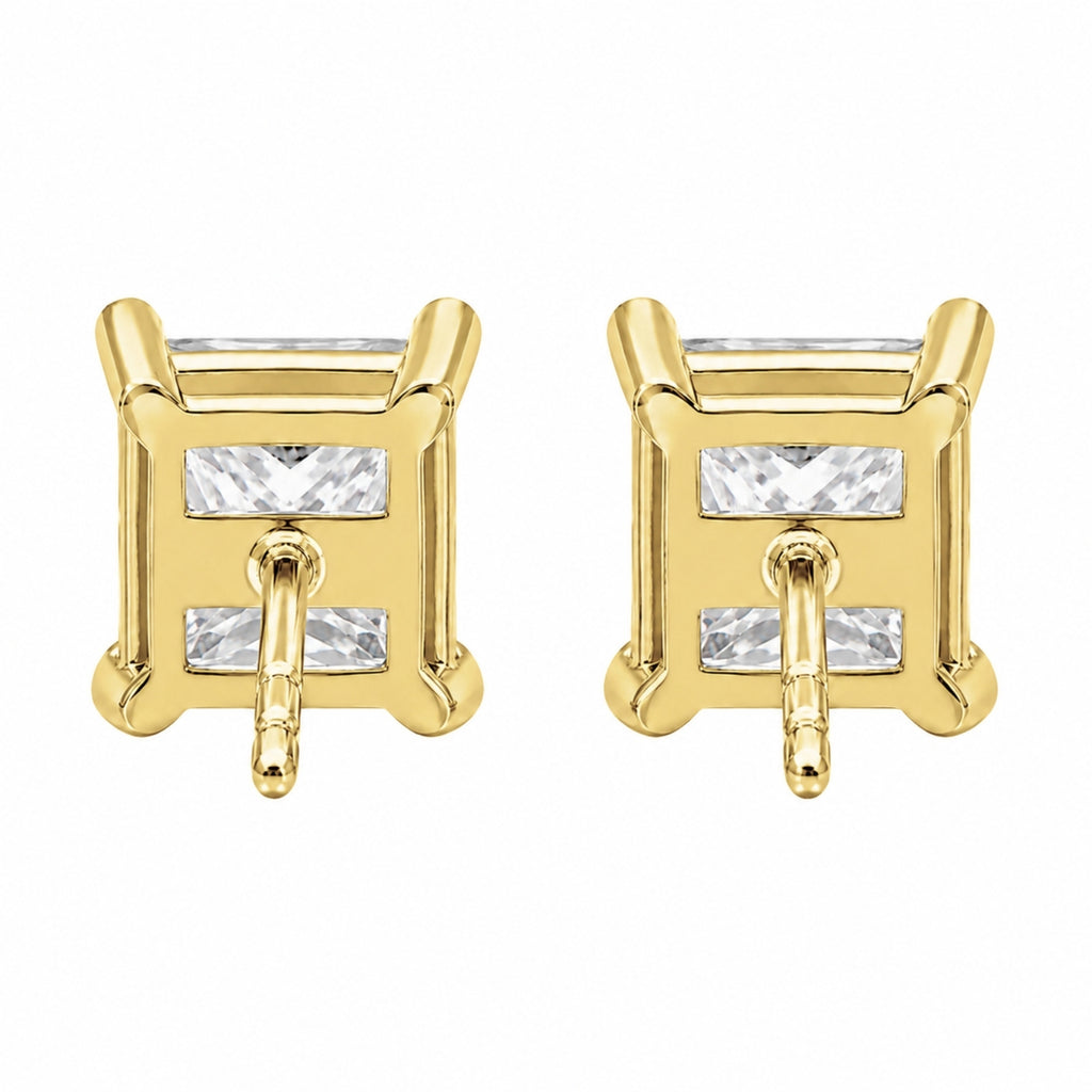 3.00-6.00 Carat T.W. Princess-cut Lab Grown Diamond (F/VS+) 14K Gold Stud Earrings with Double Notch Post & Pushback