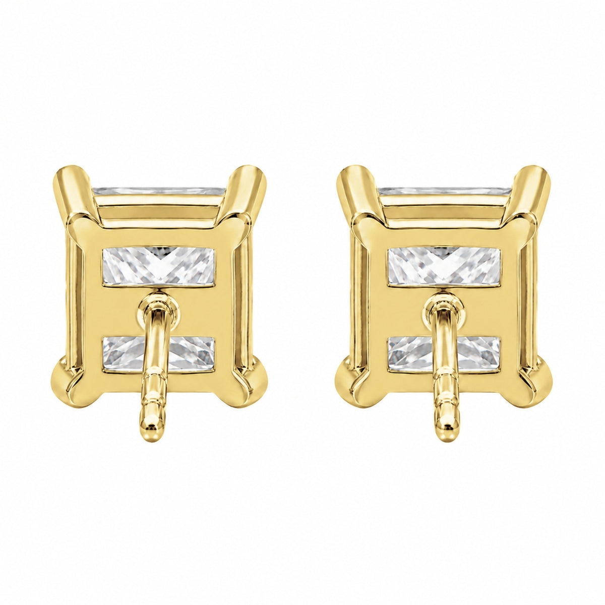 3.00-6.00 Carat T.W. Princess-cut Lab Grown Diamond (F/VS+) 14K Gold Stud Earrings with Double Notch Post & Pushback