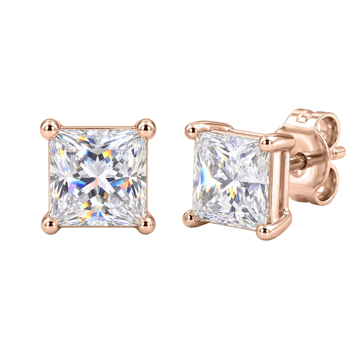 3-6 ctw Princess Stud Earrings