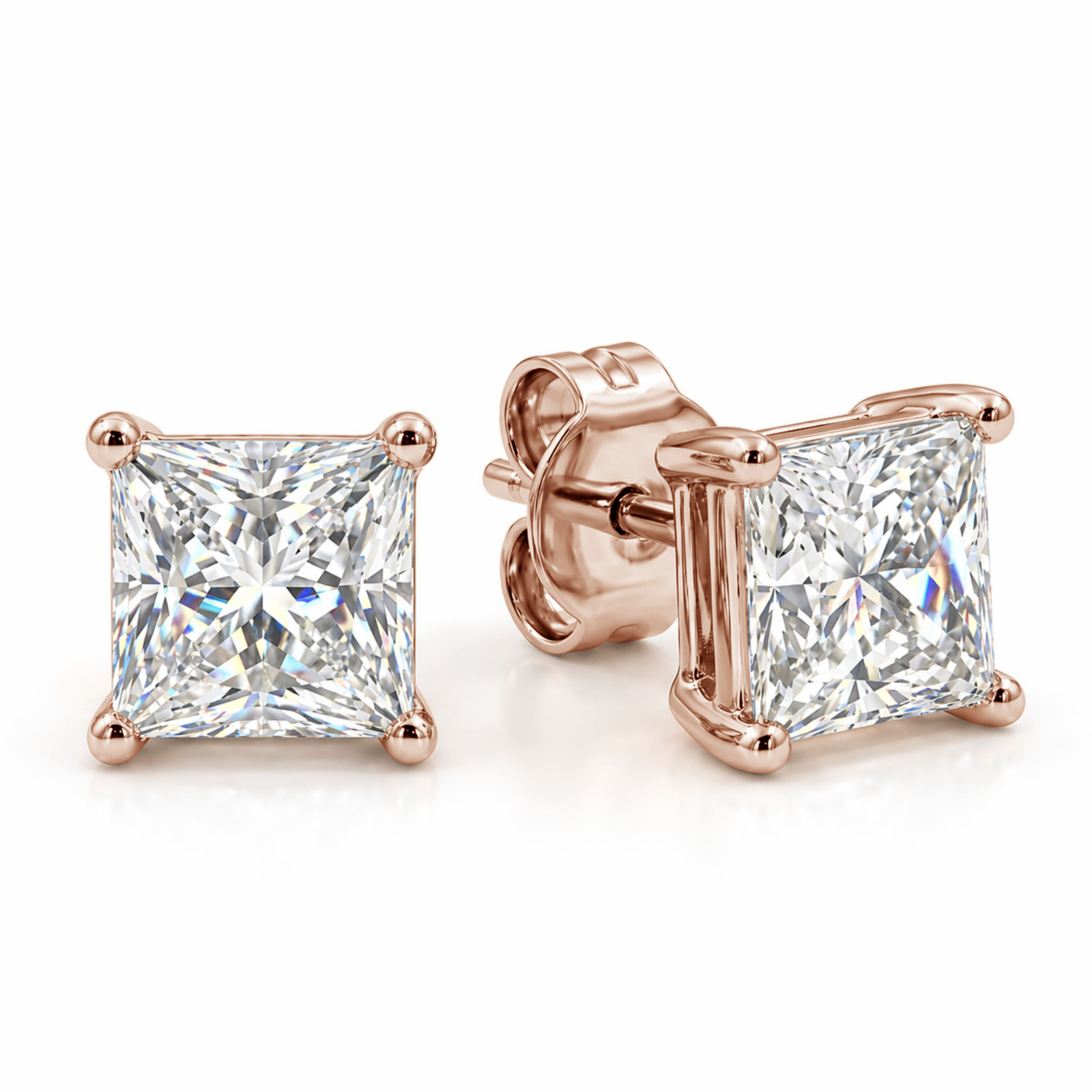 3.00-6.00 Carat T.W. Princess-cut Lab Grown Diamond (F/VS+) 14K Gold Stud Earrings with Double Notch Post & Pushback