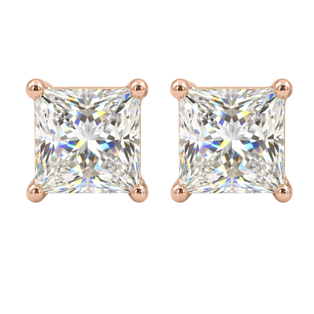 3.00-6.00 Carat T.W. Princess-cut Lab Grown Diamond (F/VS+) 14K Gold Stud Earrings with Double Notch Post & Pushback