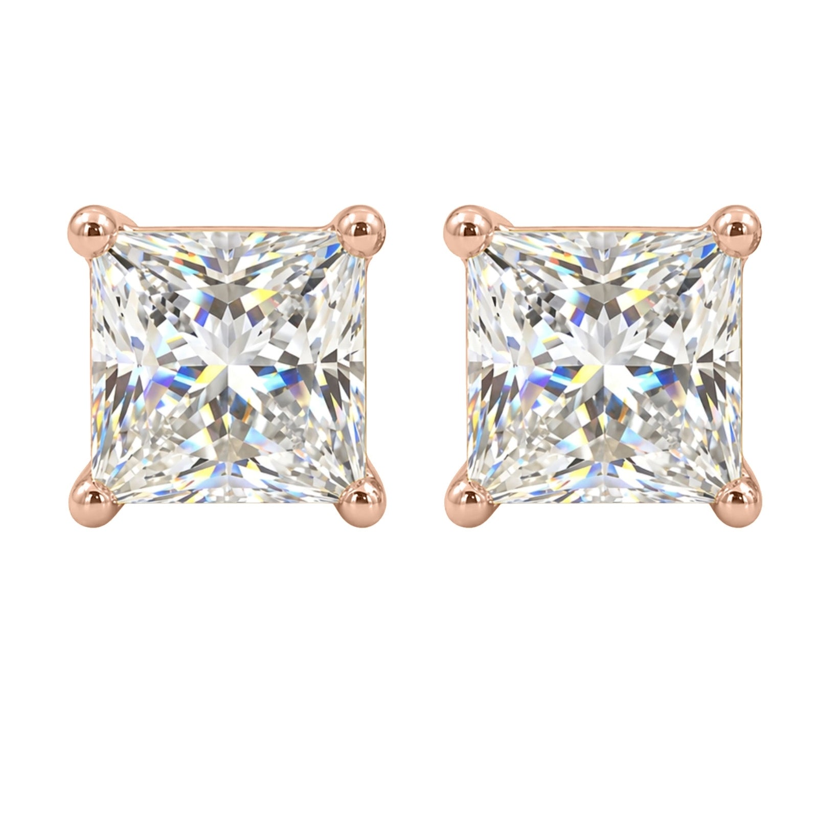 3.00-6.00 Carat T.W. Princess-cut Lab Grown Diamond (F/VS+) 14K Gold Stud Earrings with Double Notch Post & Pushback
