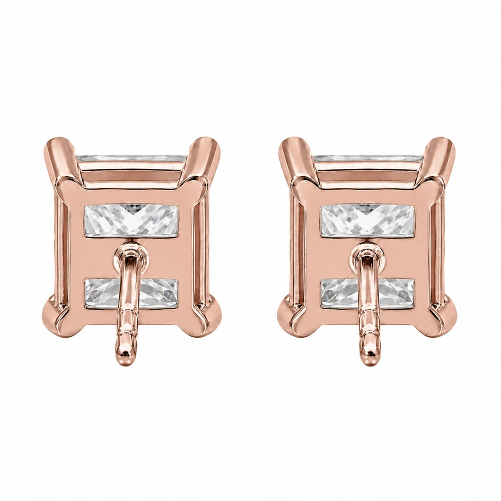 3.00-6.00 Carat T.W. Princess-cut Lab Grown Diamond (F/VS+) 14K Gold Stud Earrings with Double Notch Post & Pushback