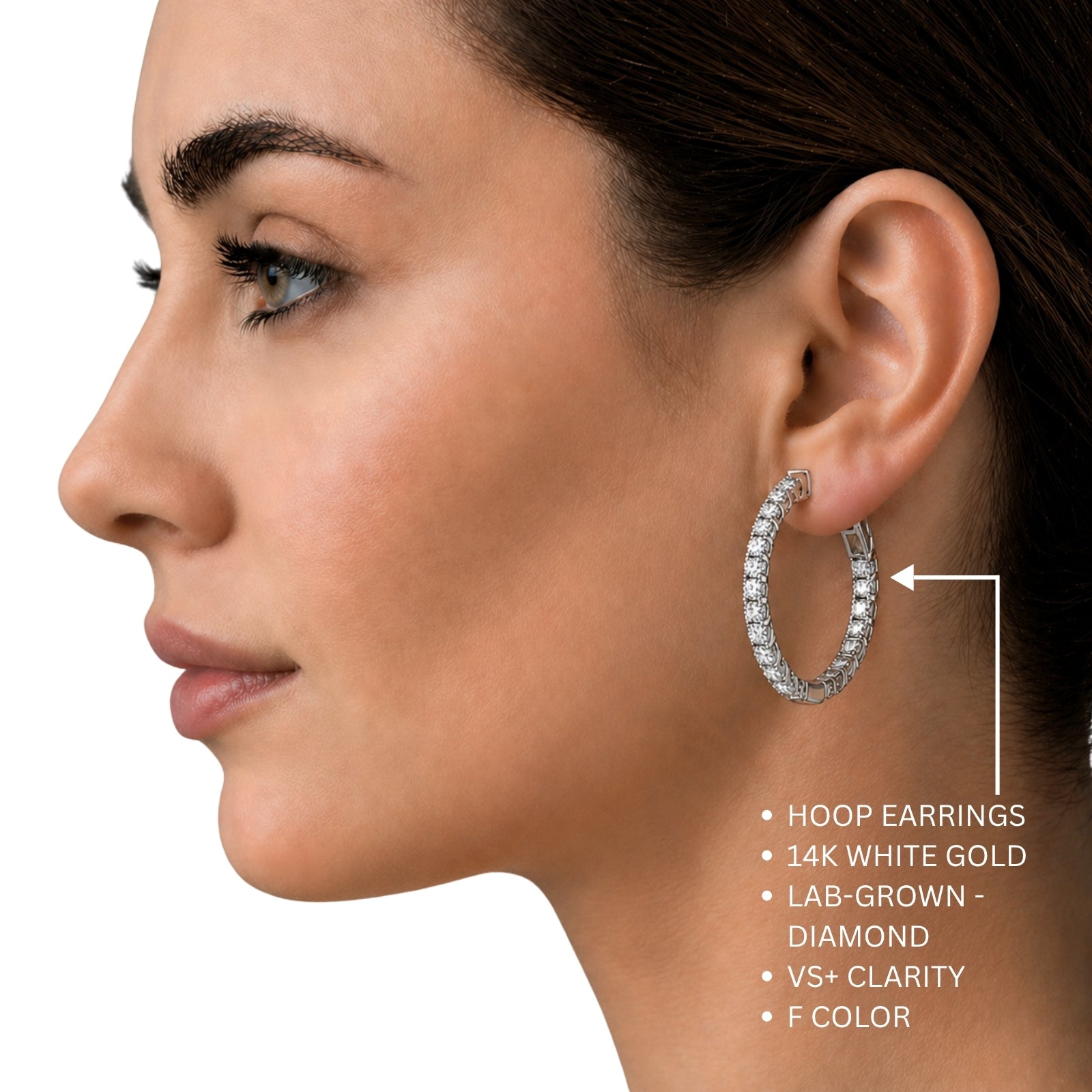 5.00-10.00 Carat T.W. Round-cut Lab Grown Diamond (F/VS+) 14K Gold Hoop Earrings