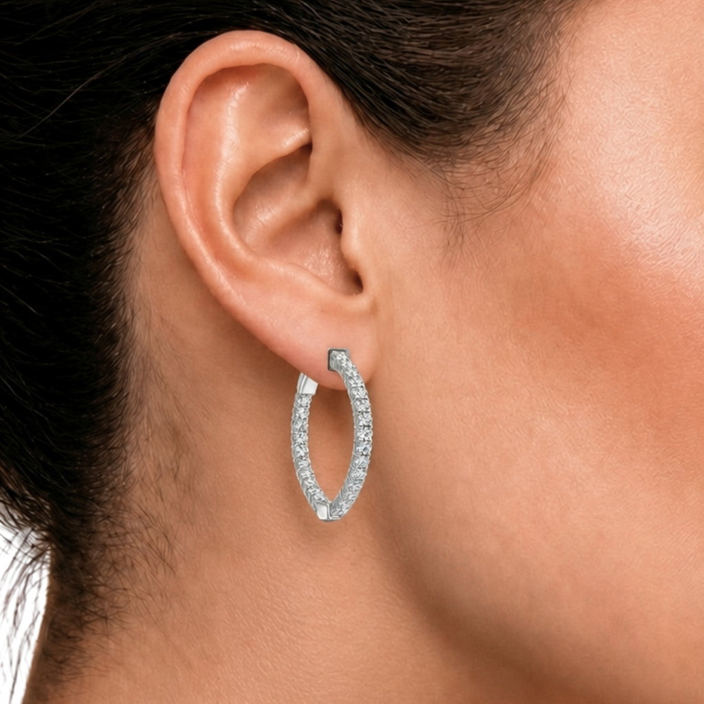5.00-10.00 Carat T.W. Round-cut Lab Grown Diamond (F/VS+) 14K Gold Hoop Earrings