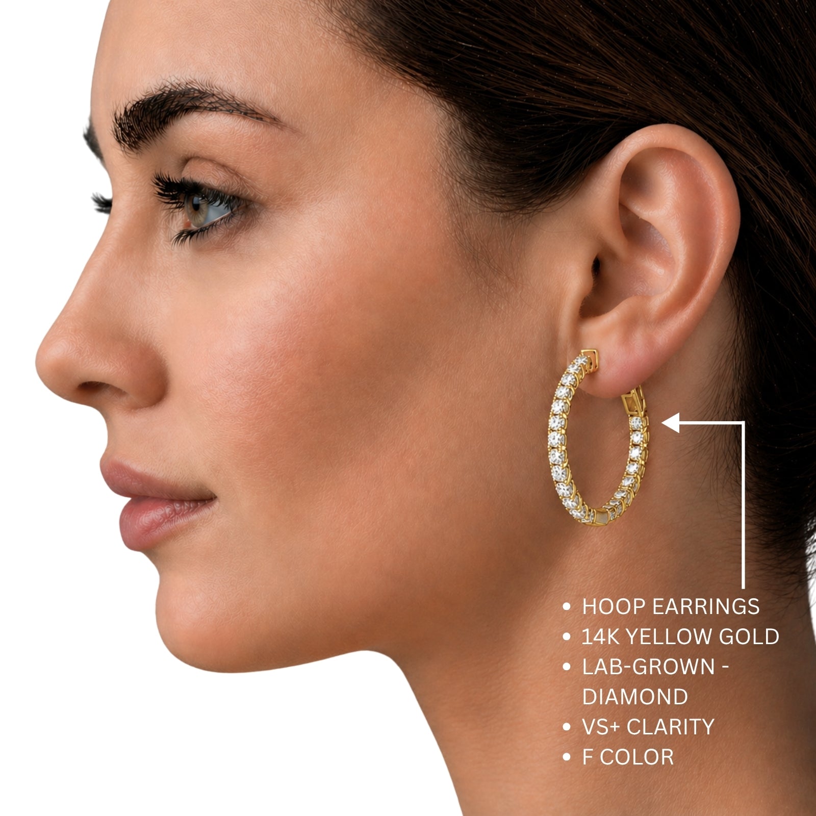 5.00-10.00 Carat T.W. Round-cut Lab Grown Diamond (F/VS+) 14K Gold Hoop Earrings