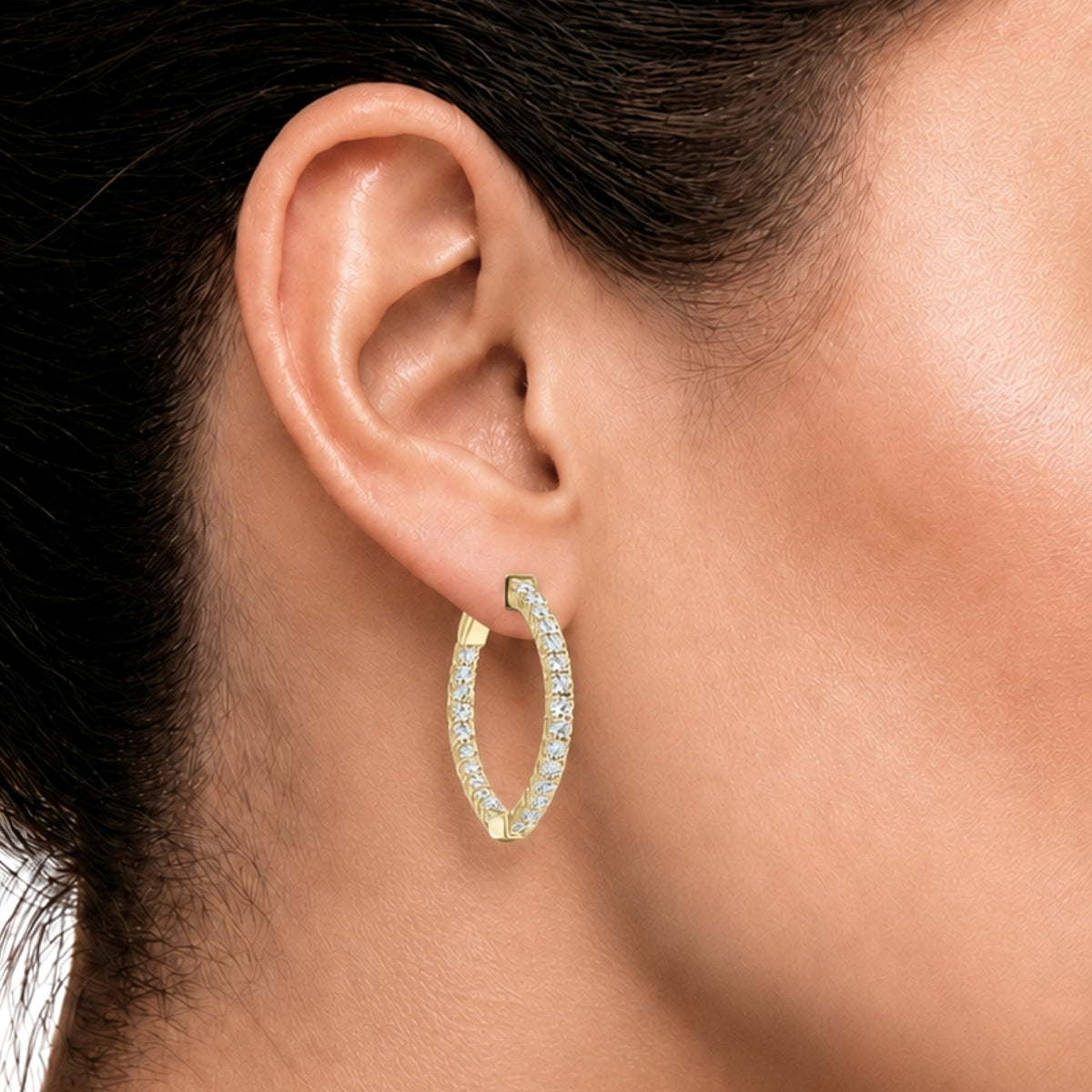 5.00-10.00 Carat T.W. Round-cut Lab Grown Diamond (F/VS+) 14K Gold Hoop Earrings