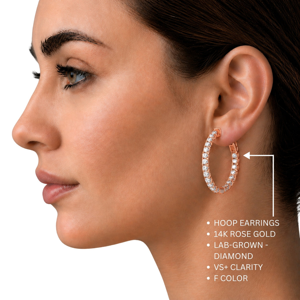 5.00-10.00 Carat T.W. Round-cut Lab Grown Diamond (F/VS+) 14K Gold Hoop Earrings