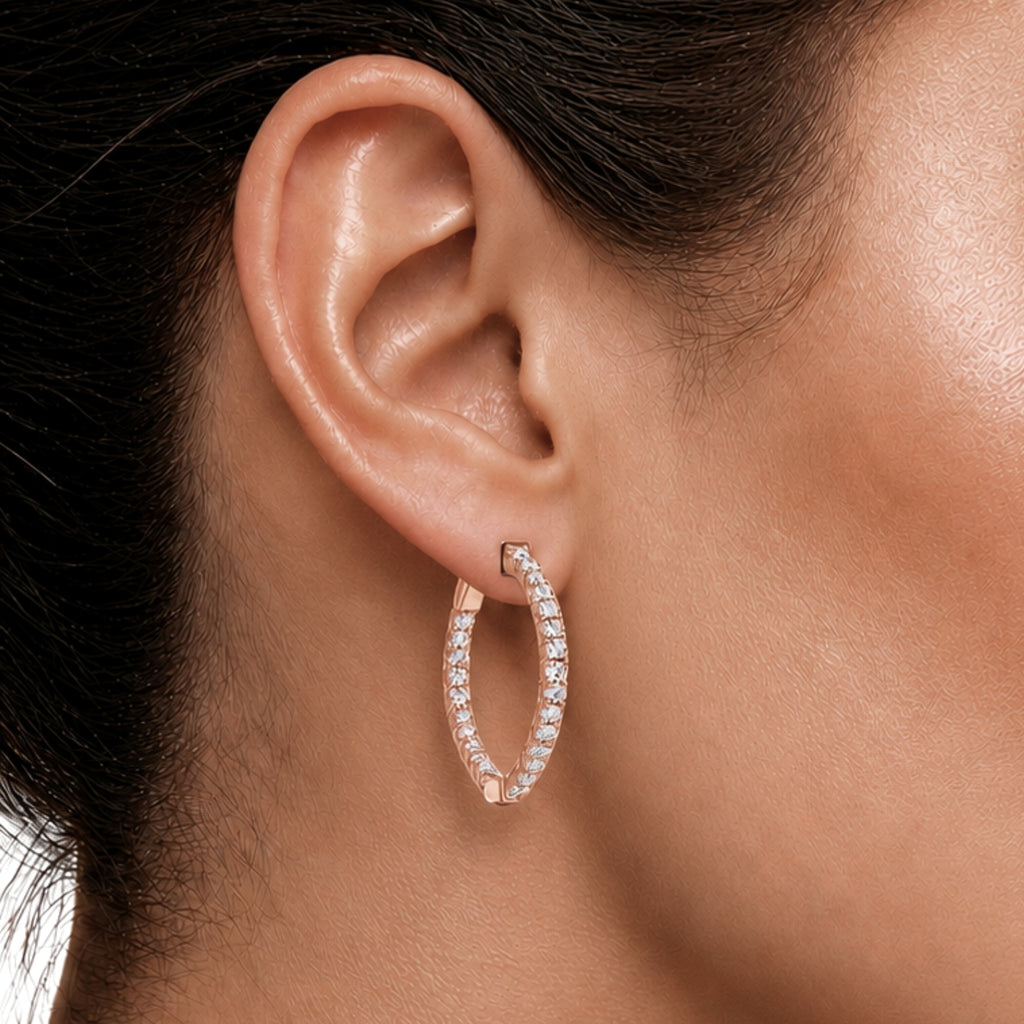 5.00-10.00 Carat T.W. Round-cut Lab Grown Diamond (F/VS+) 14K Gold Hoop Earrings