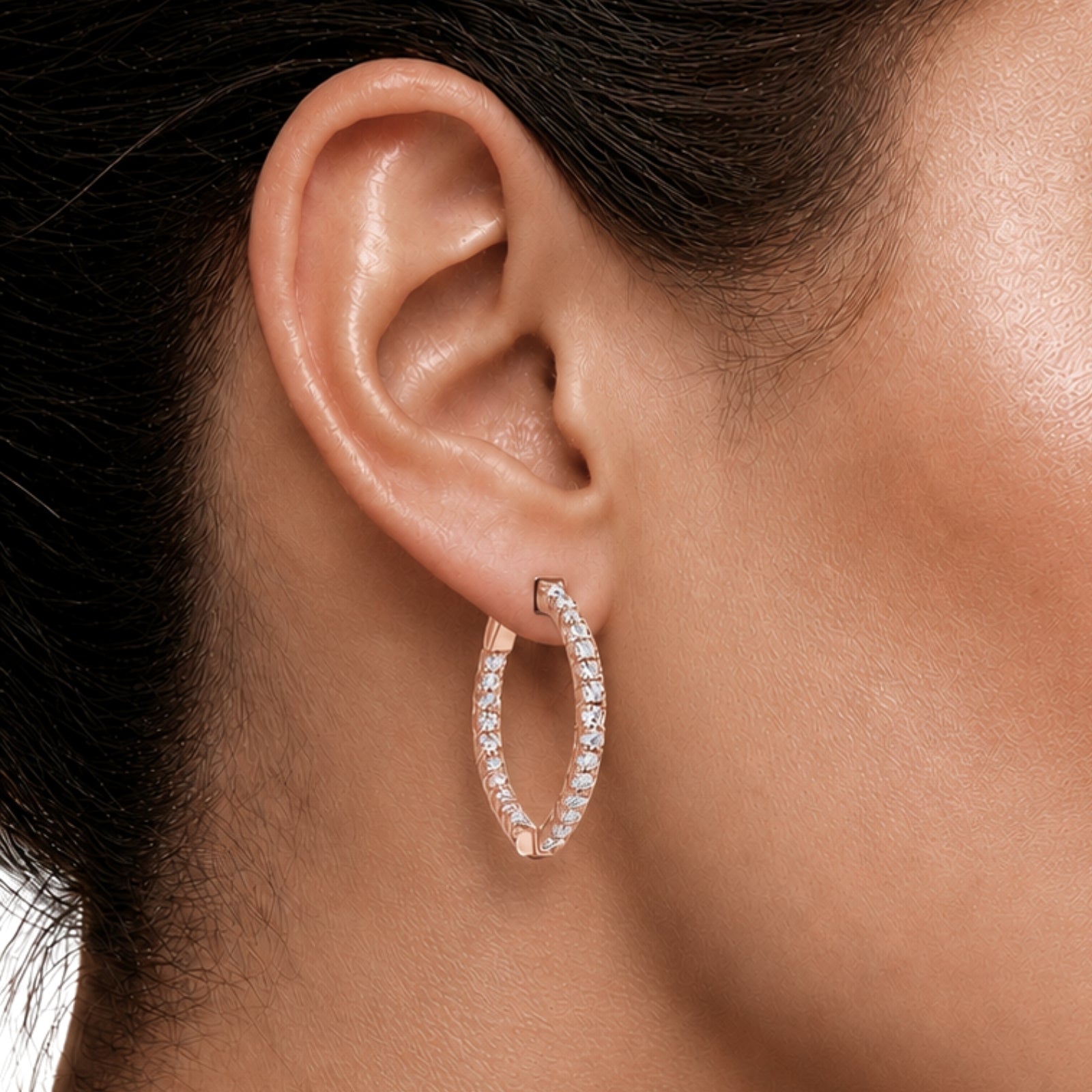 5.00-10.00 Carat T.W. Round-cut Lab Grown Diamond (F/VS+) 14K Gold Hoop Earrings