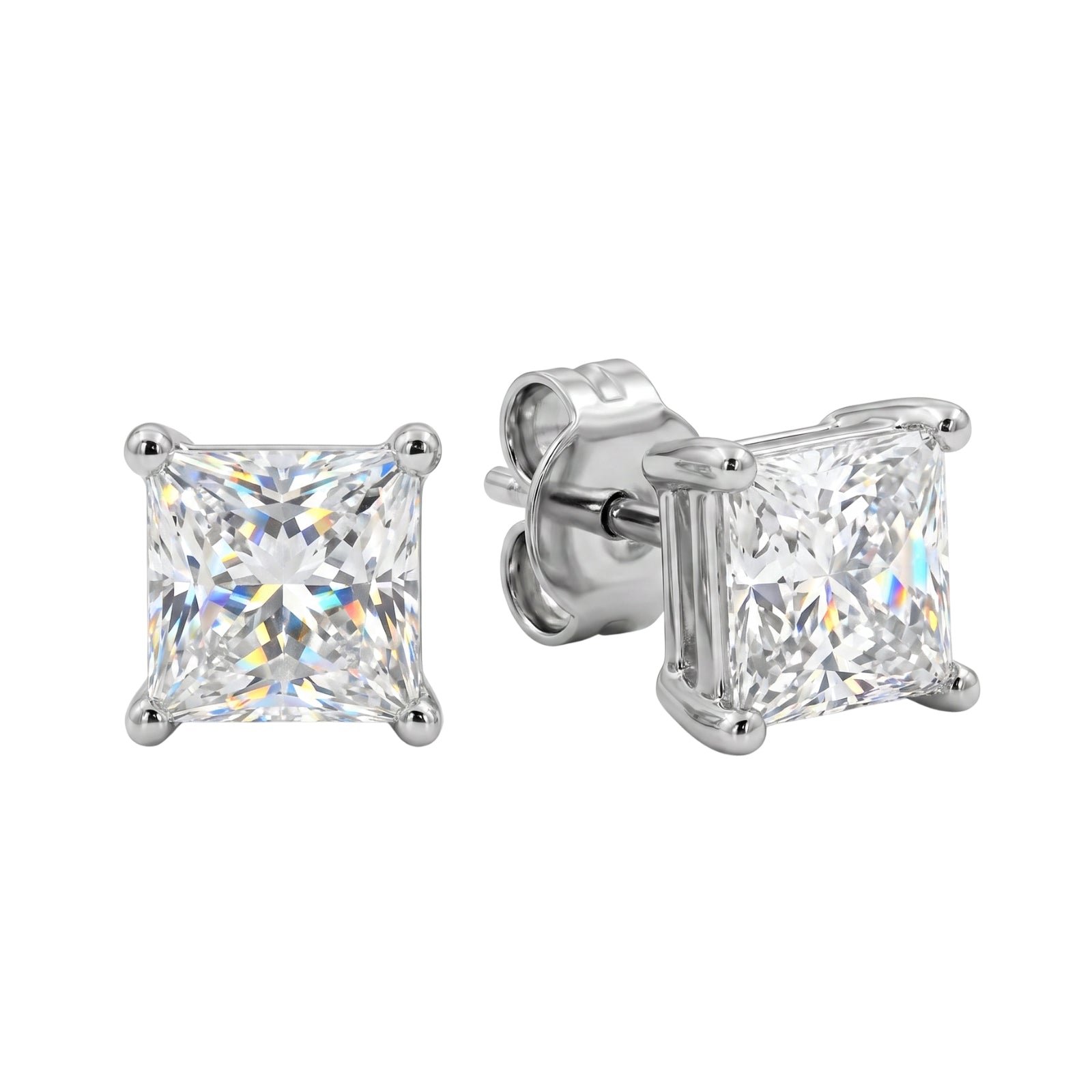 1.00 - 2.00 Carat T.W. Princess-cut Lab Grown Diamond (F/VS+) Stud Earrings with Double Notch Post & Pushback