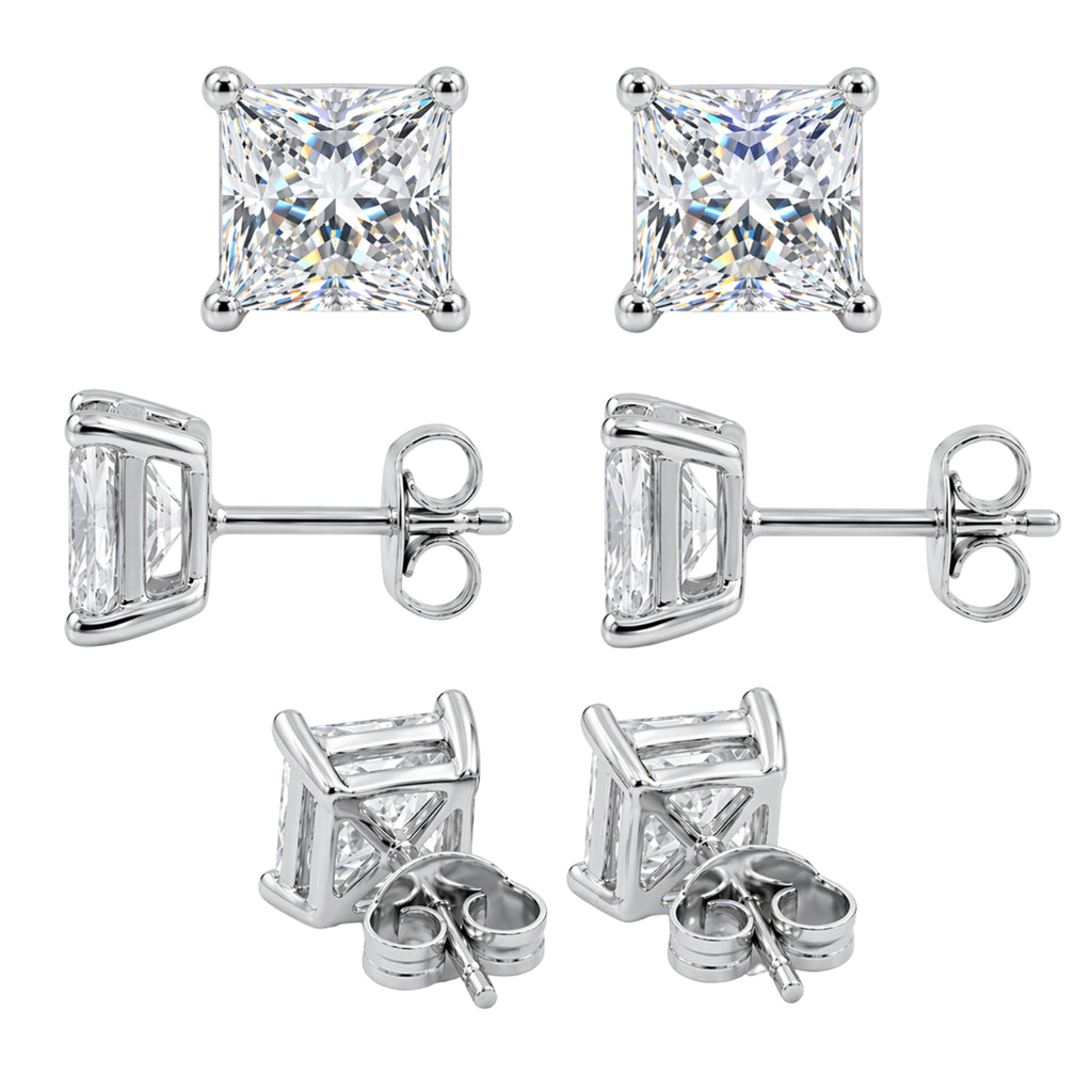1.00 - 2.00 Carat T.W. Princess-cut Lab Grown Diamond (F/VS+) Stud Earrings with Double Notch Post & Pushback