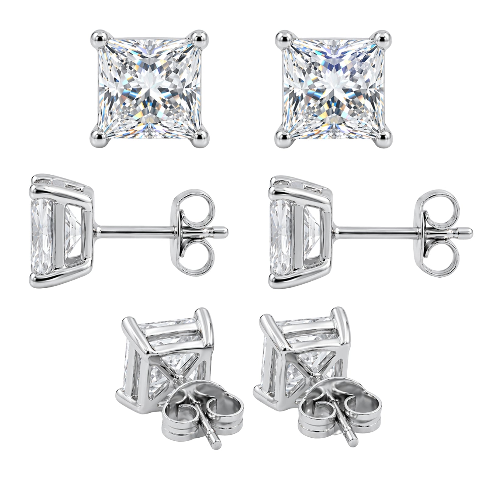 1.00 - 2.00 Carat T.W. Princess-cut Lab Grown Diamond (F/VS+) Stud Earrings with Double Notch Post & Pushback