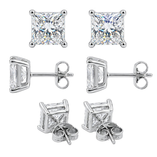 1.00 - 2.00 Carat T.W. Princess-cut Lab Grown Diamond (F/VS+) Stud Earrings with Double Notch Post & Pushback