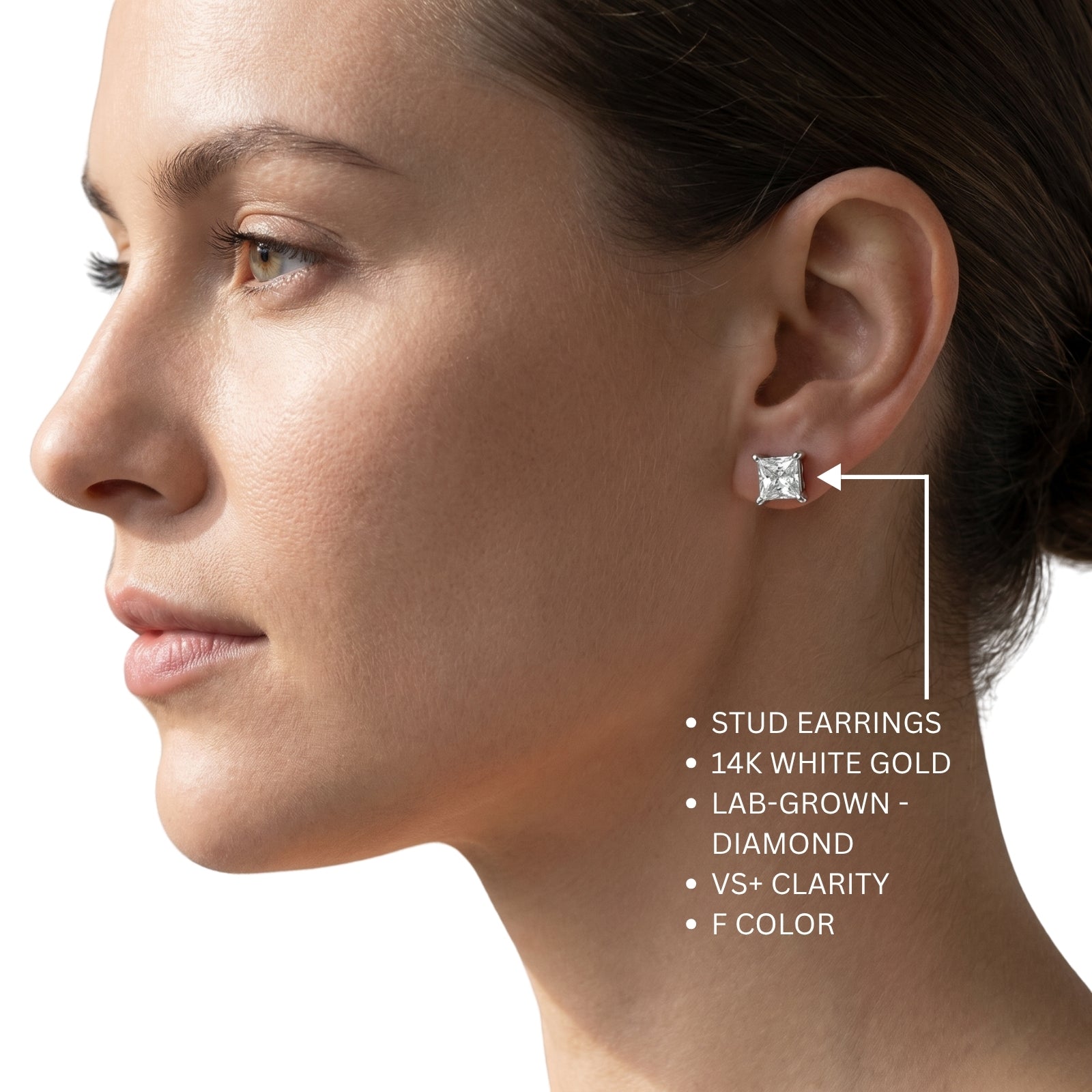 1.00 - 2.00 Carat T.W. Princess-cut Lab Grown Diamond (F/VS+) Stud Earrings with Double Notch Post & Pushback